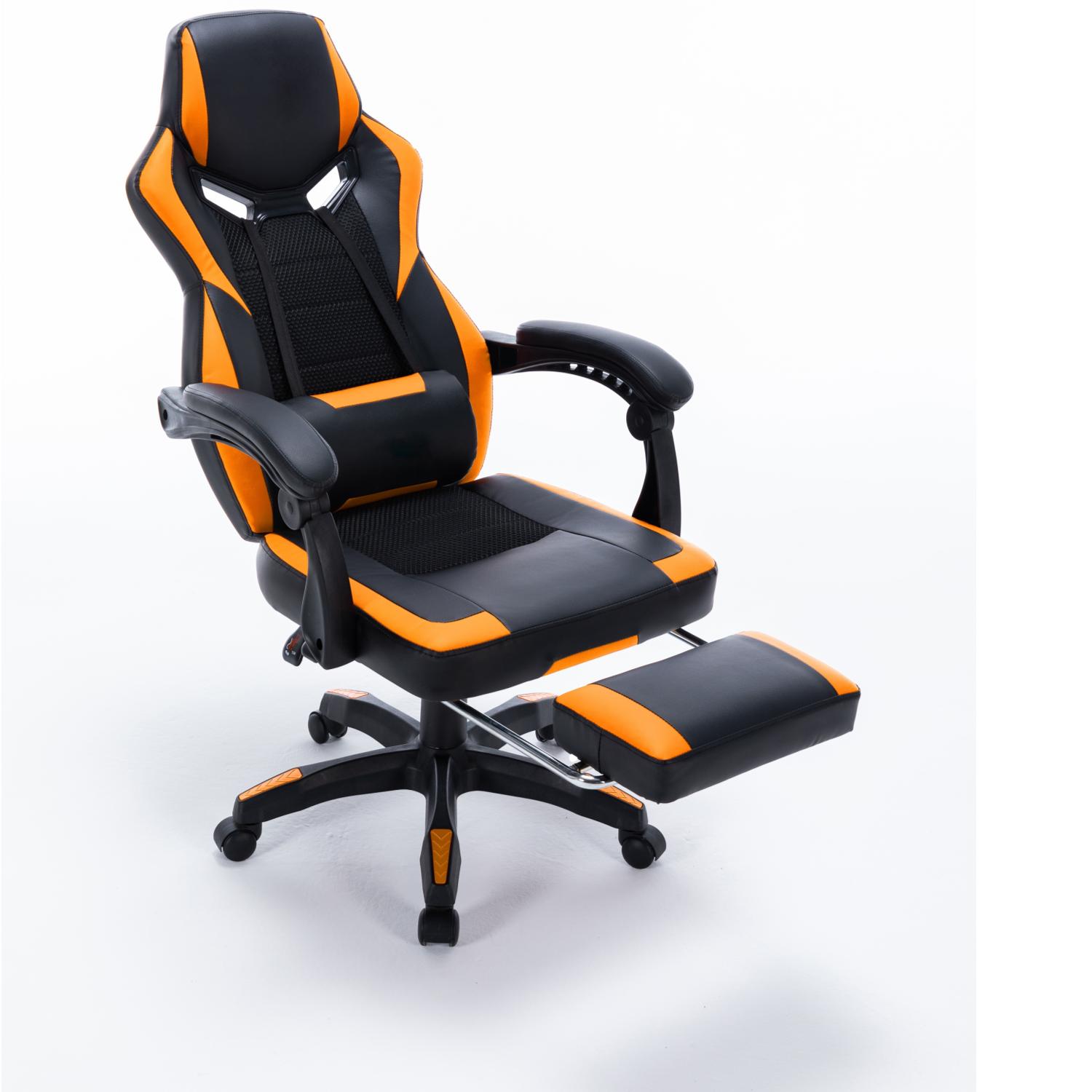 Premium Footrest Series - 8221 Ergonomic Gaming Chair (Black & Orange) for PC, Office & Home Use - Enhance Comfort & Support for Long Gaming Sessions & Work