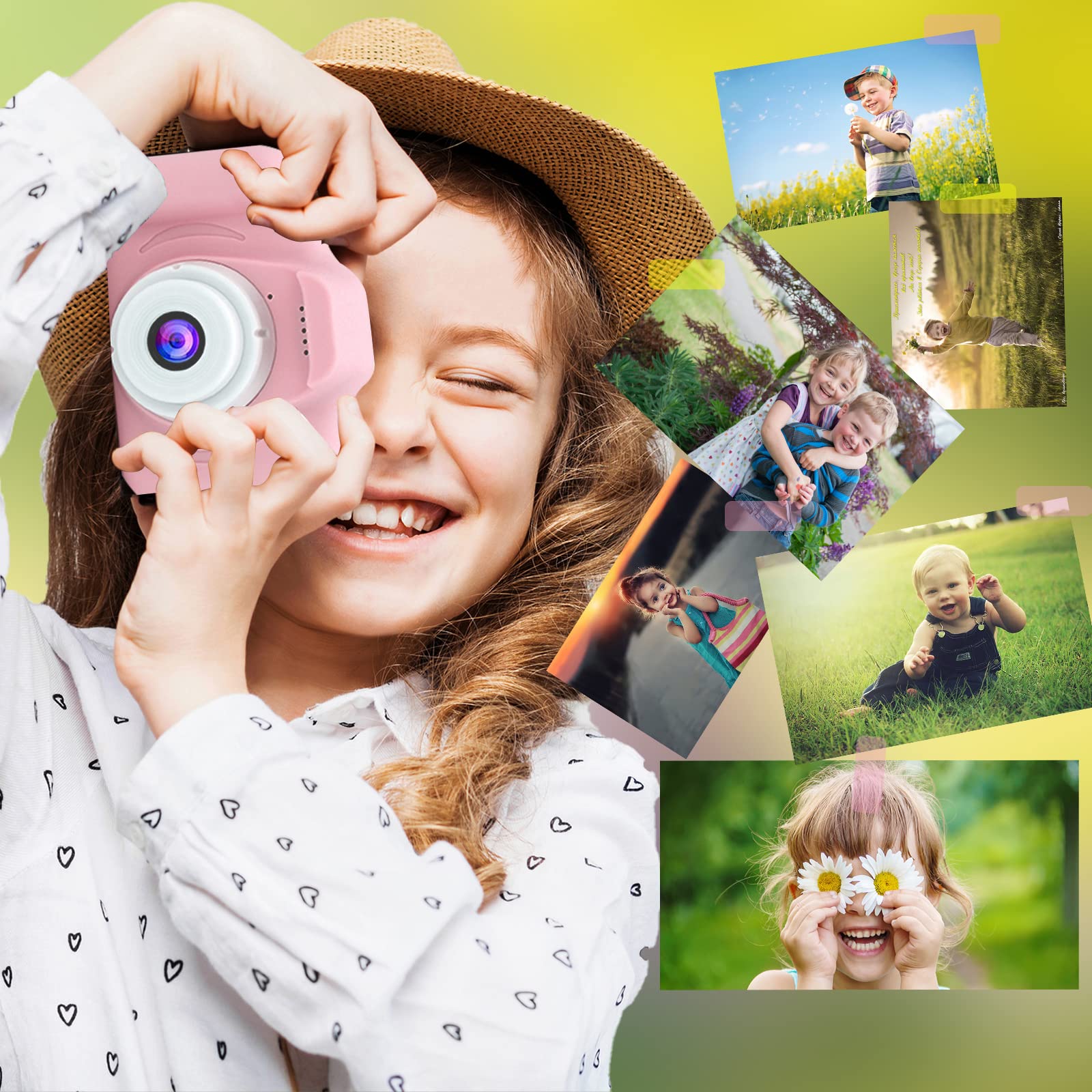 Kids Digital Camera - Rechargeable 1080P HD Video Camera with 2 Inch Screen & 32GB SD Card, Educational Toy for Toddlers & Children (Pale Pink) - Perfect for Birthday Gifts, Travel Adventures & Creative Learning
