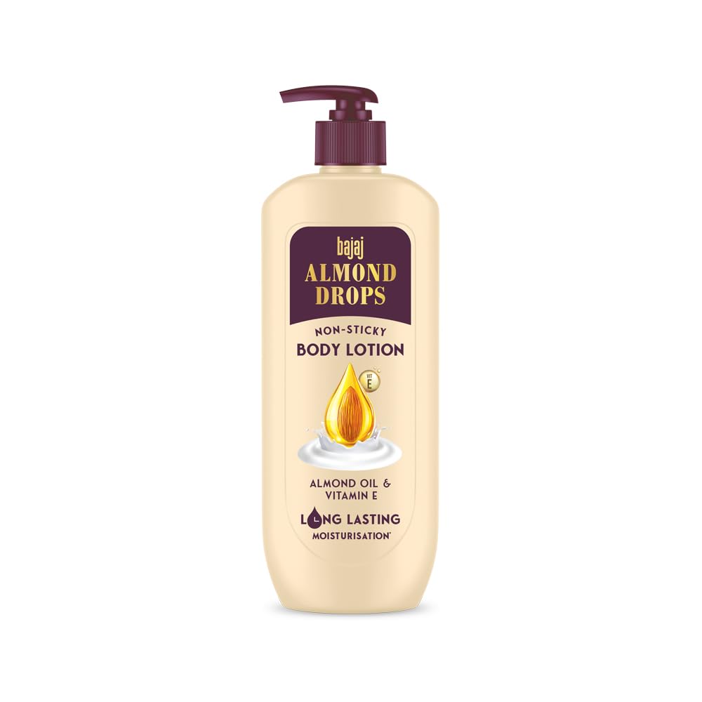 Bajaj Almond Drops Non-Sticky Body Lotion 400ml - Long Lasting Moisturizing Cream with Almond Oil & Vitamin E for Nourished, Smooth Skin - Perfect for Dry Skin Care & Daily Hydration