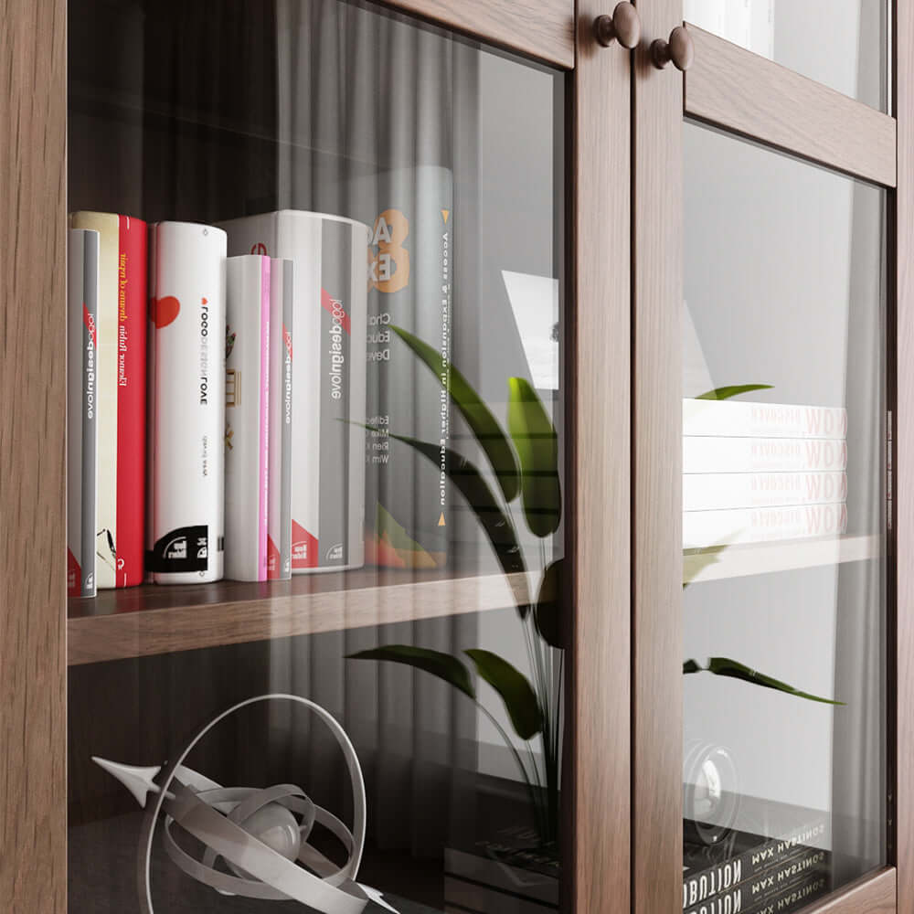 Modern Floor-to-Ceiling Bookshelf with Doors - Modular Storage Cabinet for Living Room, Home Office & Library Organization