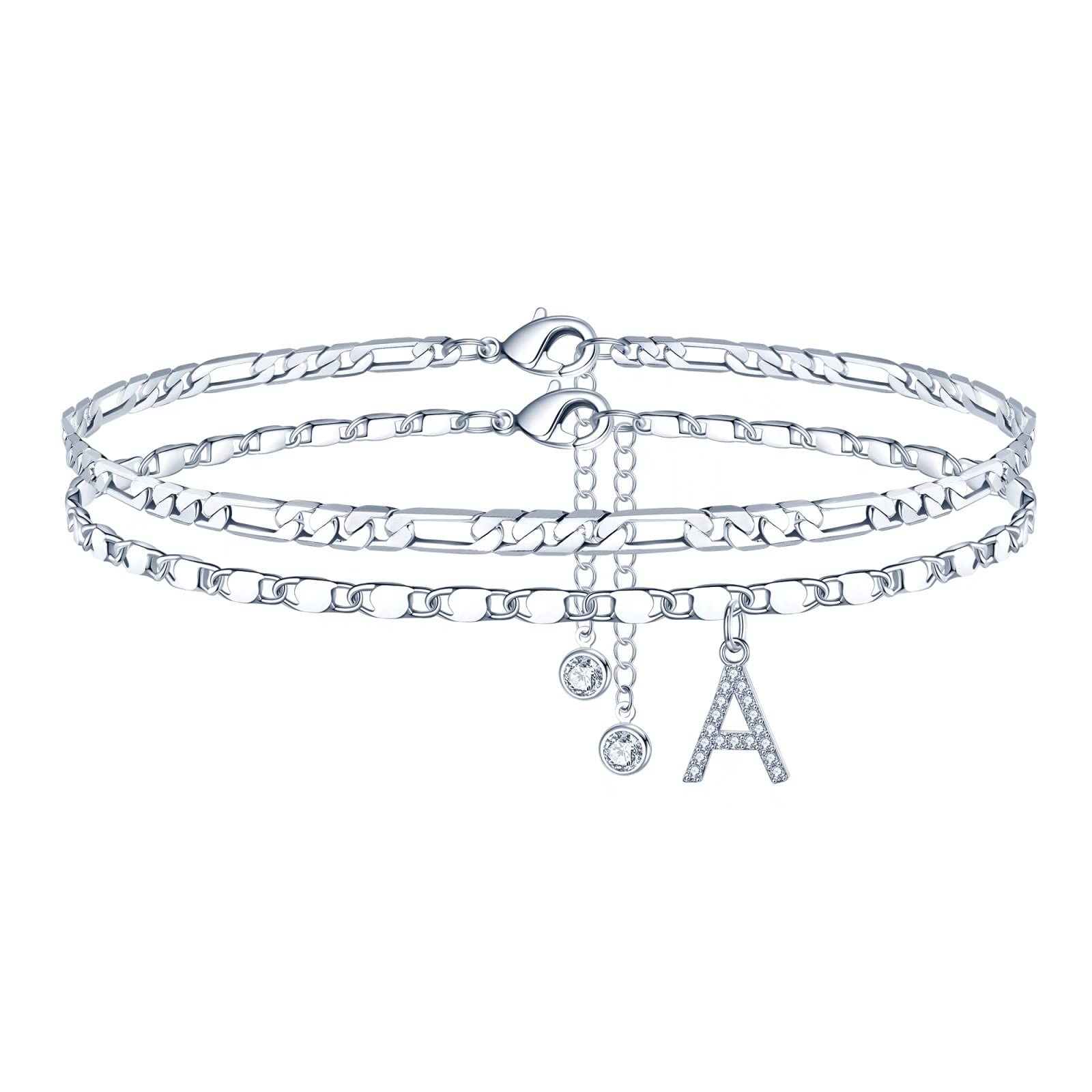 14K Gold Plated Dainty Ankle Bracelets for Women - Layered Chain CZ Initial Anklets Set, Summer Beach Jewelry Gifts for Her | Perfect for Vacation, Wedding, Party & Everyday Wear