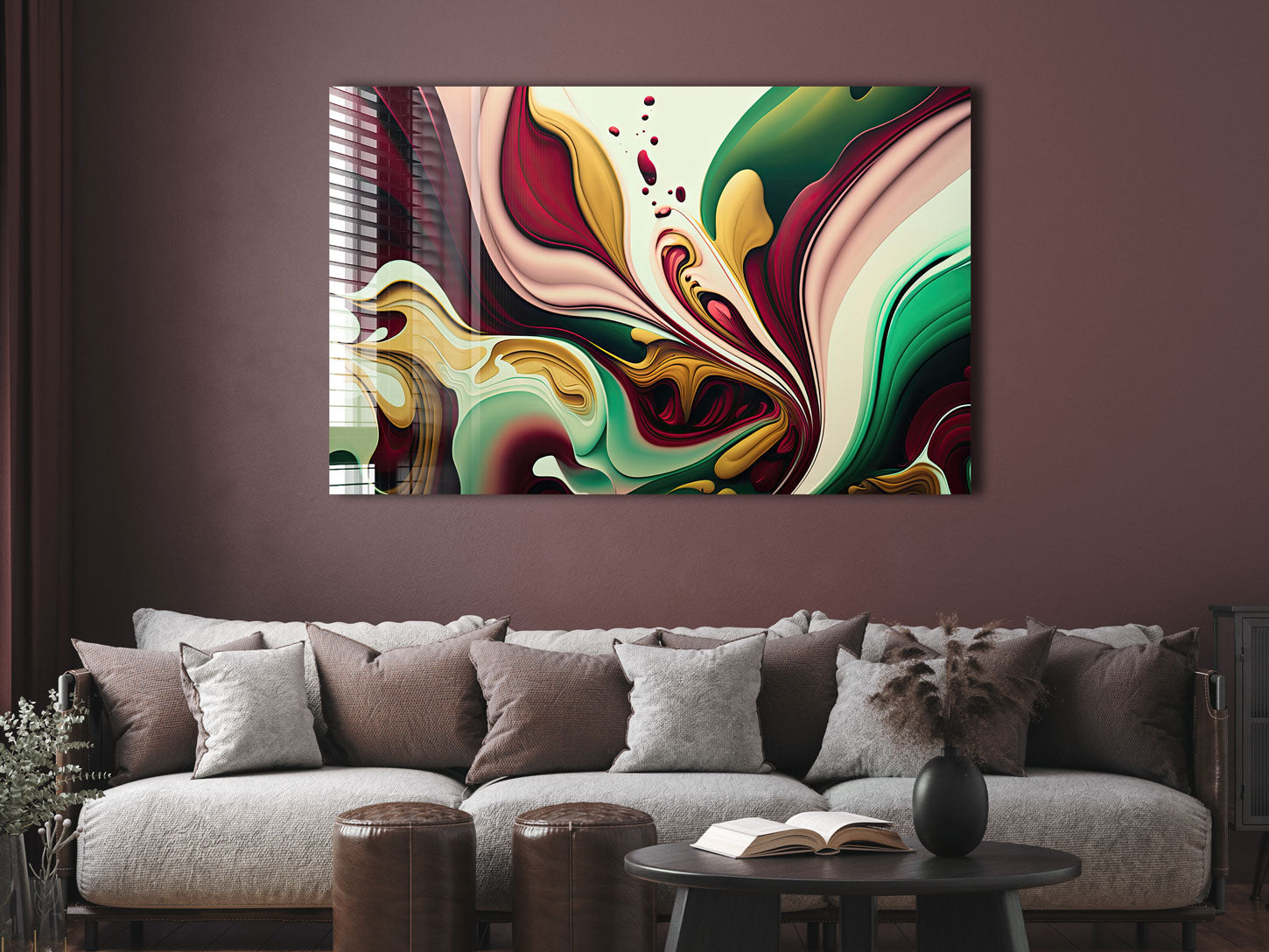 Red & Green Abstract Wall Art - Modern Canvas Painting for Home & Office Decor - Perfect for Living Room, Bedroom, or Workspace