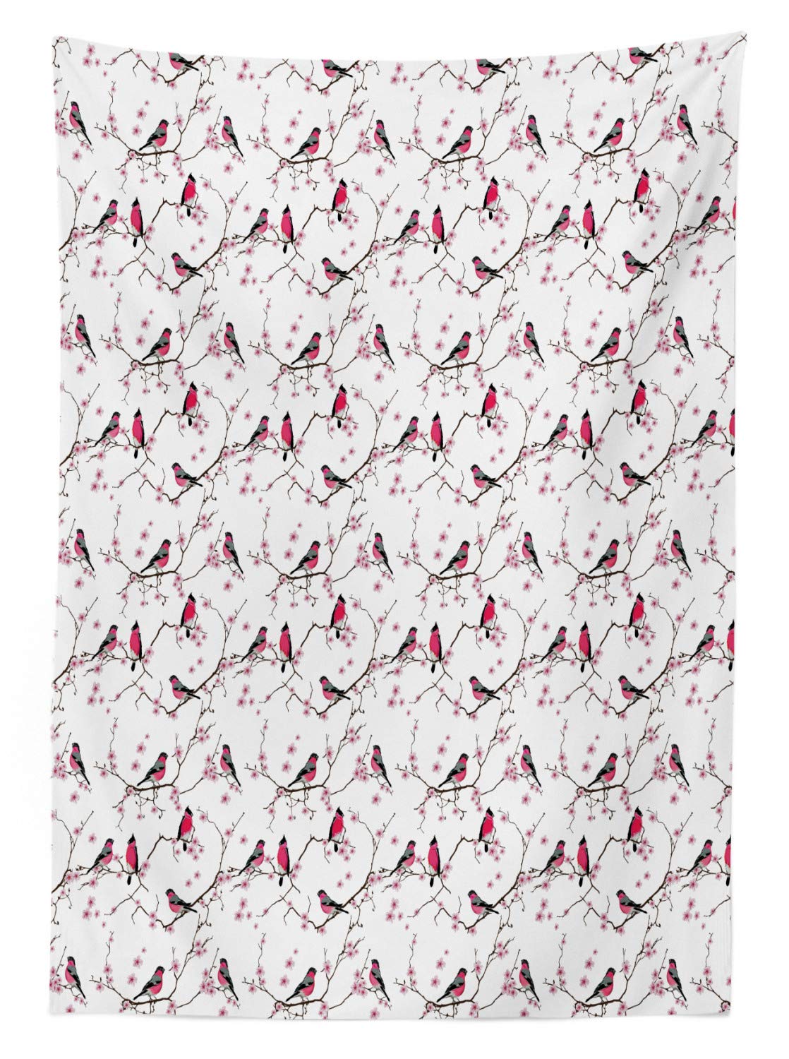 Ambesonne Asian Outdoor Tablecloth - Sakura Flowers & Bullfinch Birds Design, Washable Picnic Table Cover 58