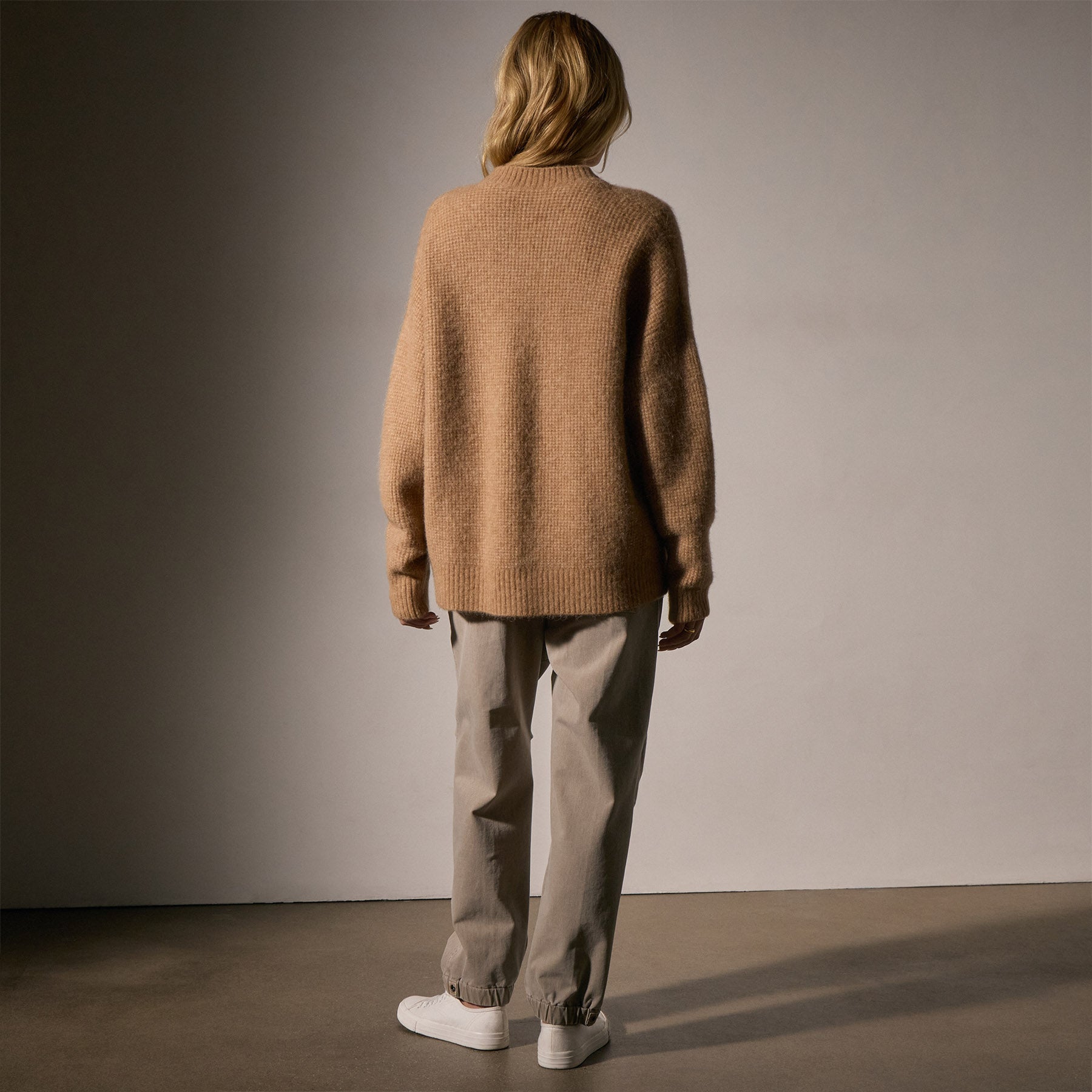 Oversized Waffle Knit Crewneck Sweater in Camel - Cozy Winter Pullover for Women, Casual Loungewear & Street Style Outfits
