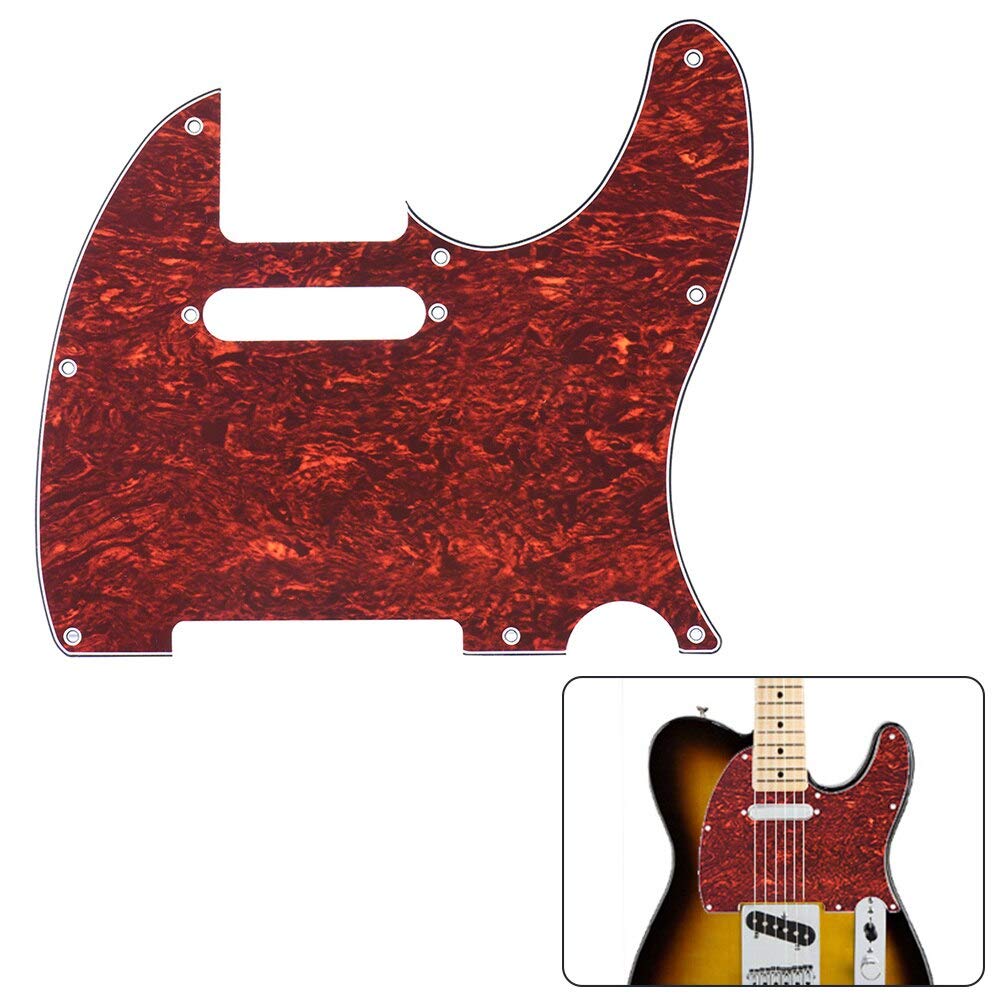 Electric Guitar Pickguard 4-Ply for Telecaster - Tortoise Shell Red Pick Guard Replacement Part | Fits Standard & Modern Style Guitars | Perfect for Upgrades & Repairs