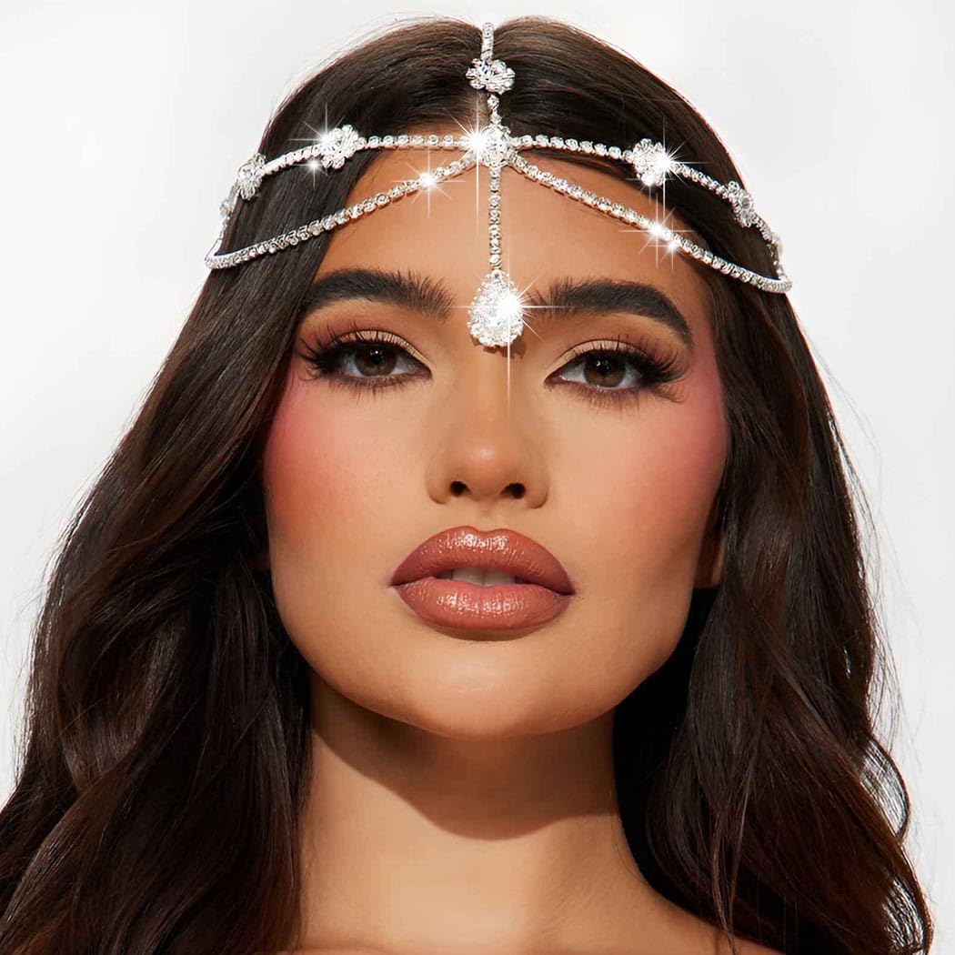 Sparkling Rhinestone Head Chain Jewelry - Elegant Crystal Wedding Hair Accessory for Brides & Prom - Women's Boho Headpiece for Holidays & Special Occasions - Perfect for Weddings, Parties & Festive Events