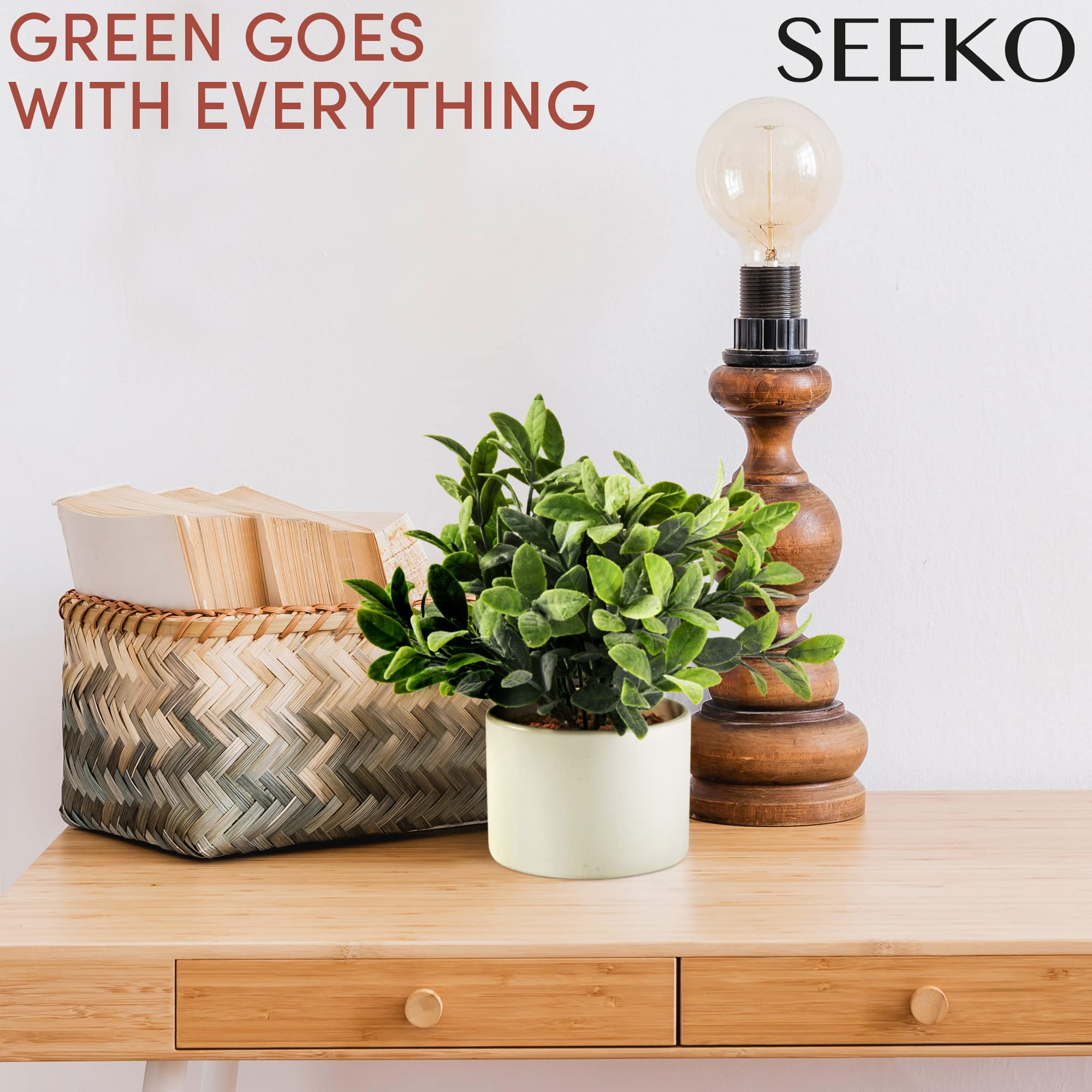 SEEKO 3 Pack Artificial Succulent Plants - Small Fake Eucalyptus Potted Greenery for Home, Office, Desk, Dorm & Laundry Room Decor - Perfect for Table Centerpieces, Shelf Displays & Bathroom Styling