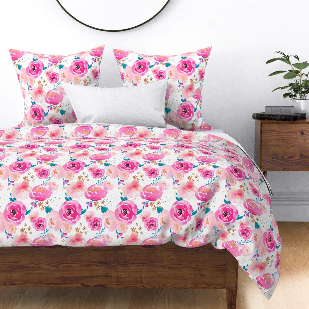 Cotton Sateen Duvet Cover Twin Size - Blooming Floral Watercolor Print, Shabby Chic Nursery Bedding for Baby Girls | Perfect for Nursery Decor, Kids Room & Gift Ideas