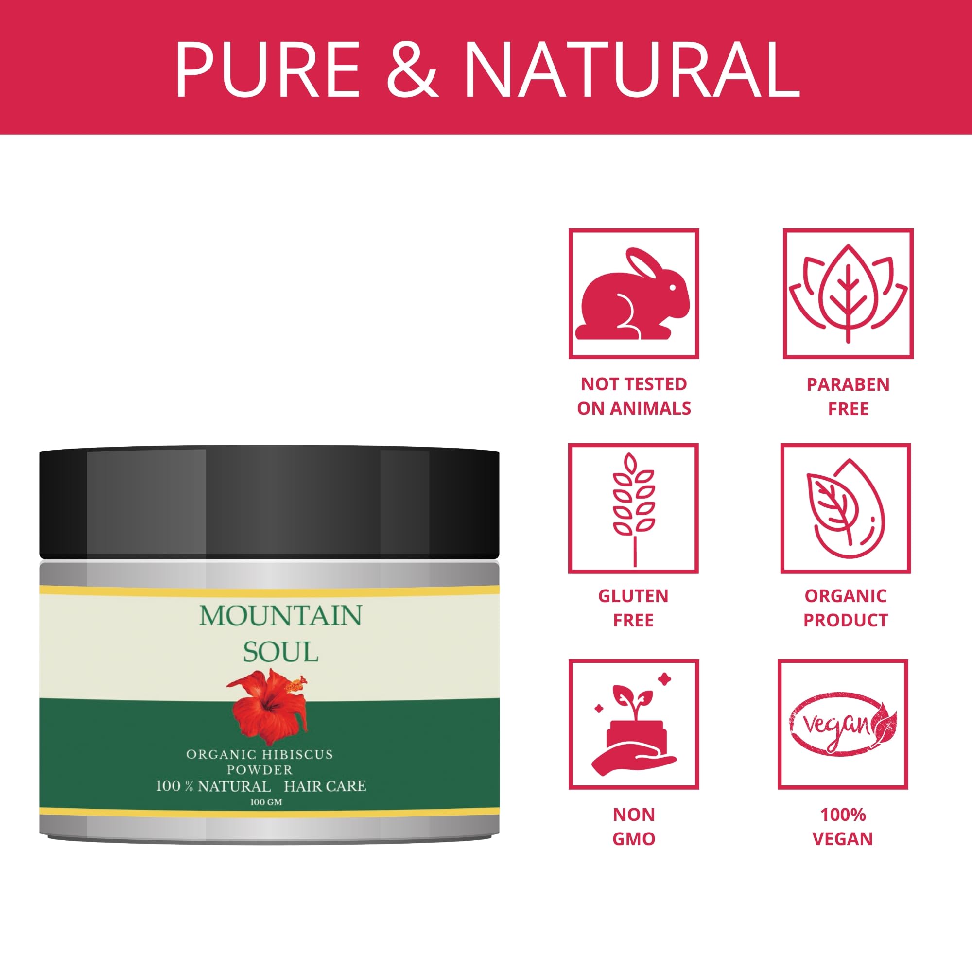 Organic Hibiscus Flower Powder 100g - Natural Face Mask & Hair Growth Treatment | USDA Certified, Vegan, Gluten-Free | Revitalize Skin & Boost Hair Health for Spa & DIY Beauty Care