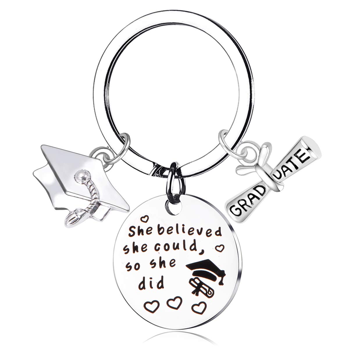 Personalized Graduation Keychain for Her/Him 2023 - Inspirational Gift from Mom & Dad with Engraved 'Keep Going' Message - High School Graduation Jewelry (She Believed-KC047) - Perfect for Graduation Ceremonies, Gift Giving & Daily Motivation
