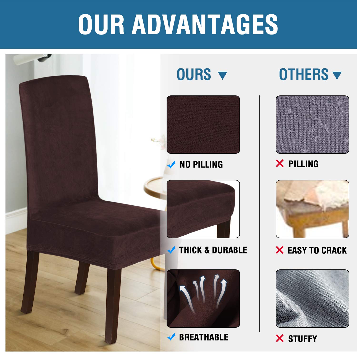 Velvet Dining Chair Covers Set of 6 - Washable Stretch Slipcovers for Home & Restaurant Use