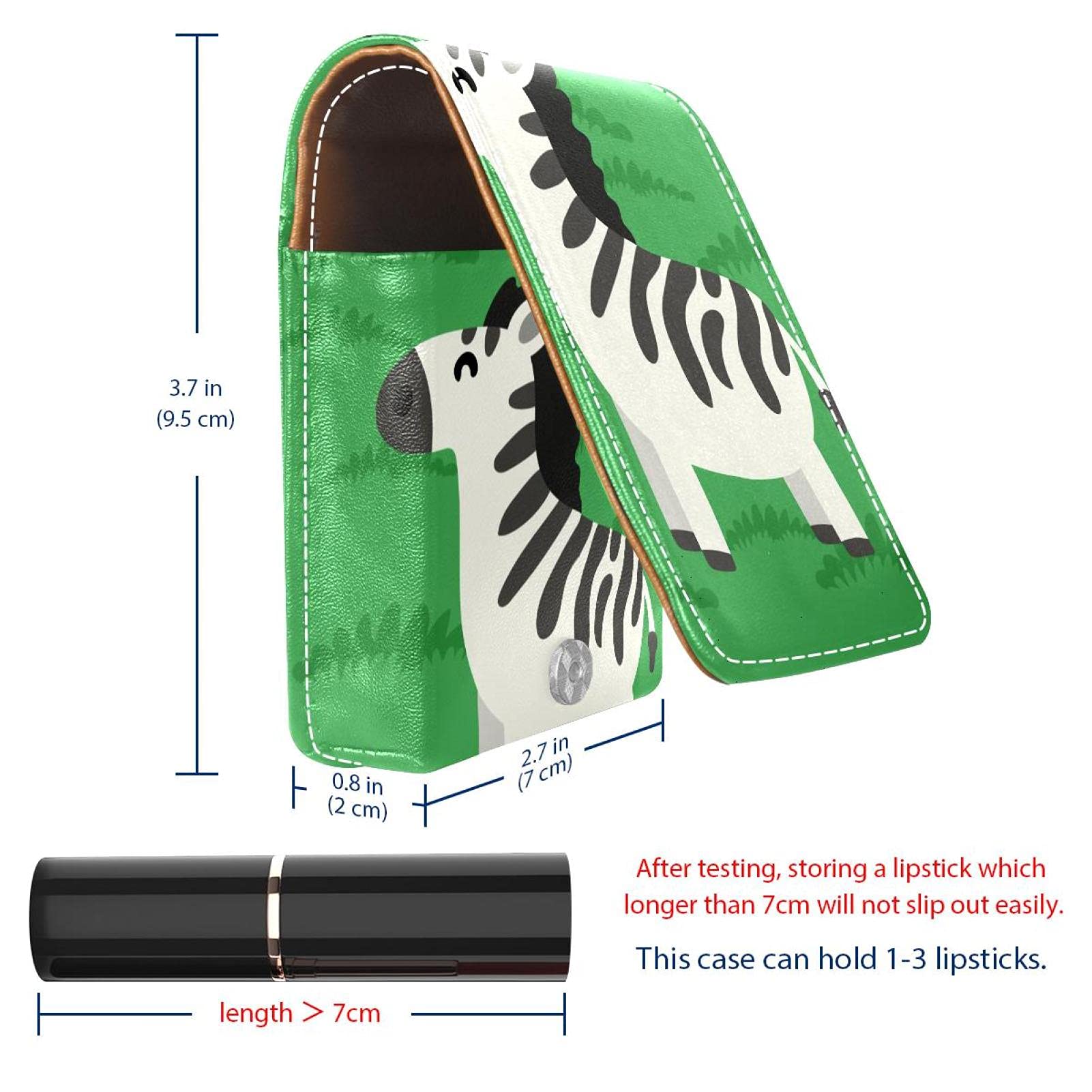 Green Zebra Print Portable Lipstick Case with Mirror - Mini Makeup Organizer Holds Up to 3 Lipsticks - Perfect for Travel, Purse & On-the-Go Touch Ups