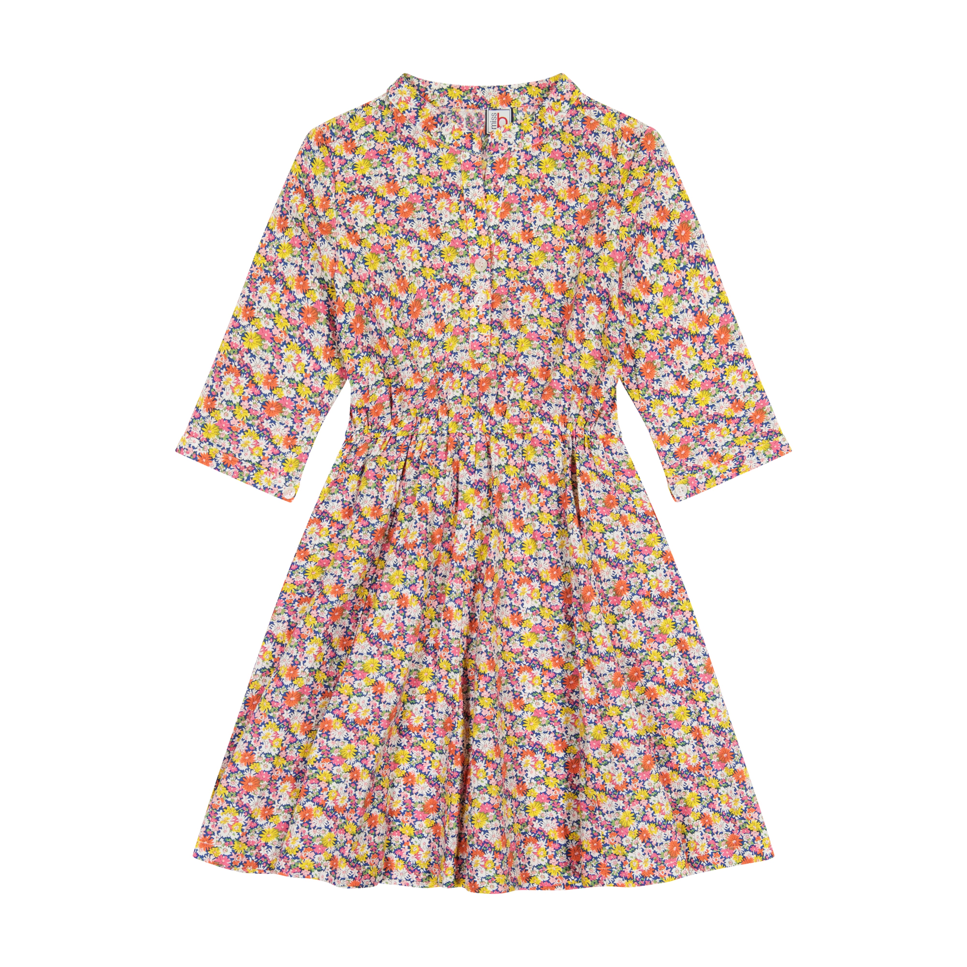 Gabriela Women's Circle Skirt Dress - Floral Daisy Print in Pink & Navy | Perfect for Summer Outfits, Beach Vacations & Boho Fashion