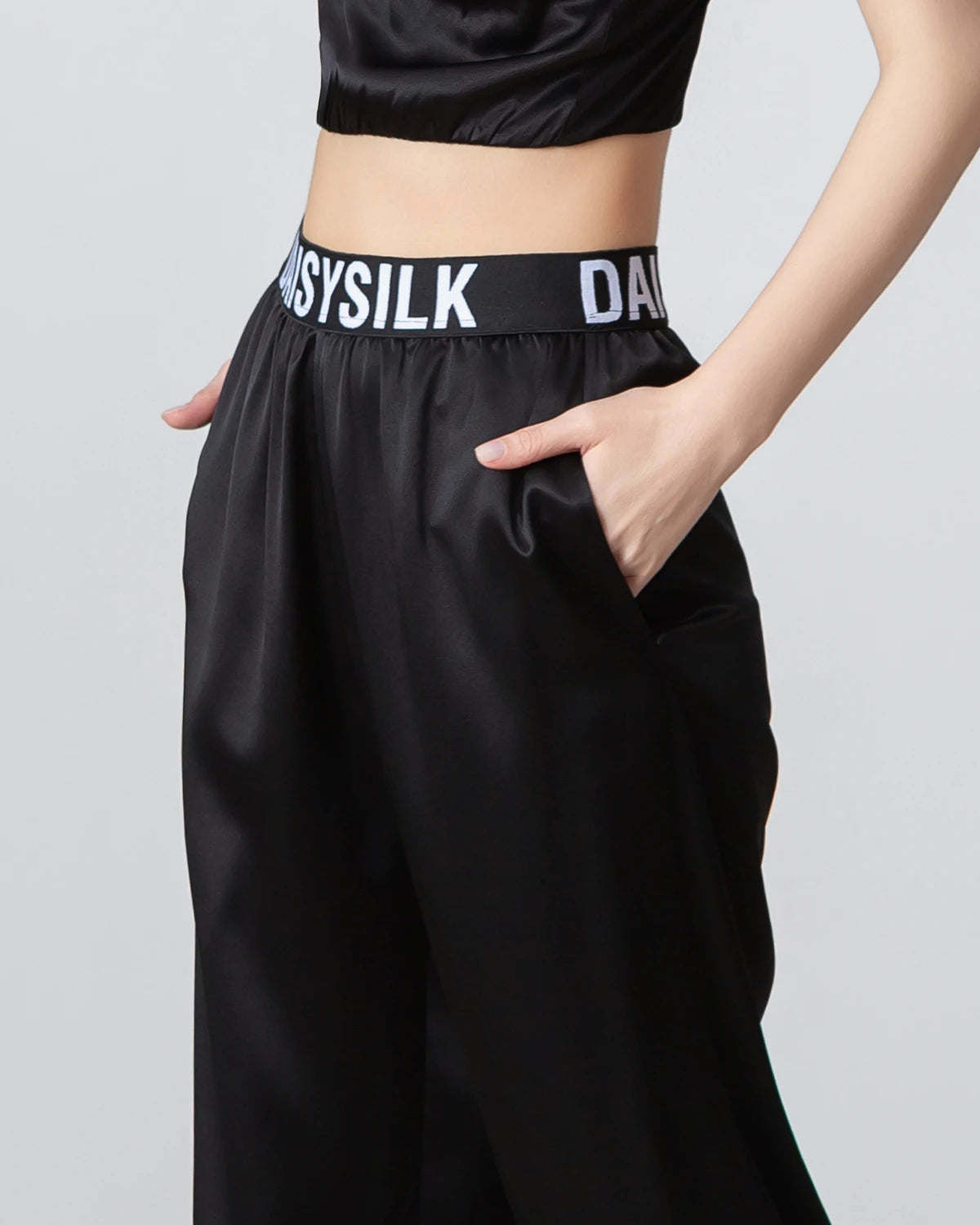 Women's Elastic Waist Loose Fit Silk Pants with Ankle Cuffs - Comfortable Lounge Pajama Pants for Home, Yoga & Travel