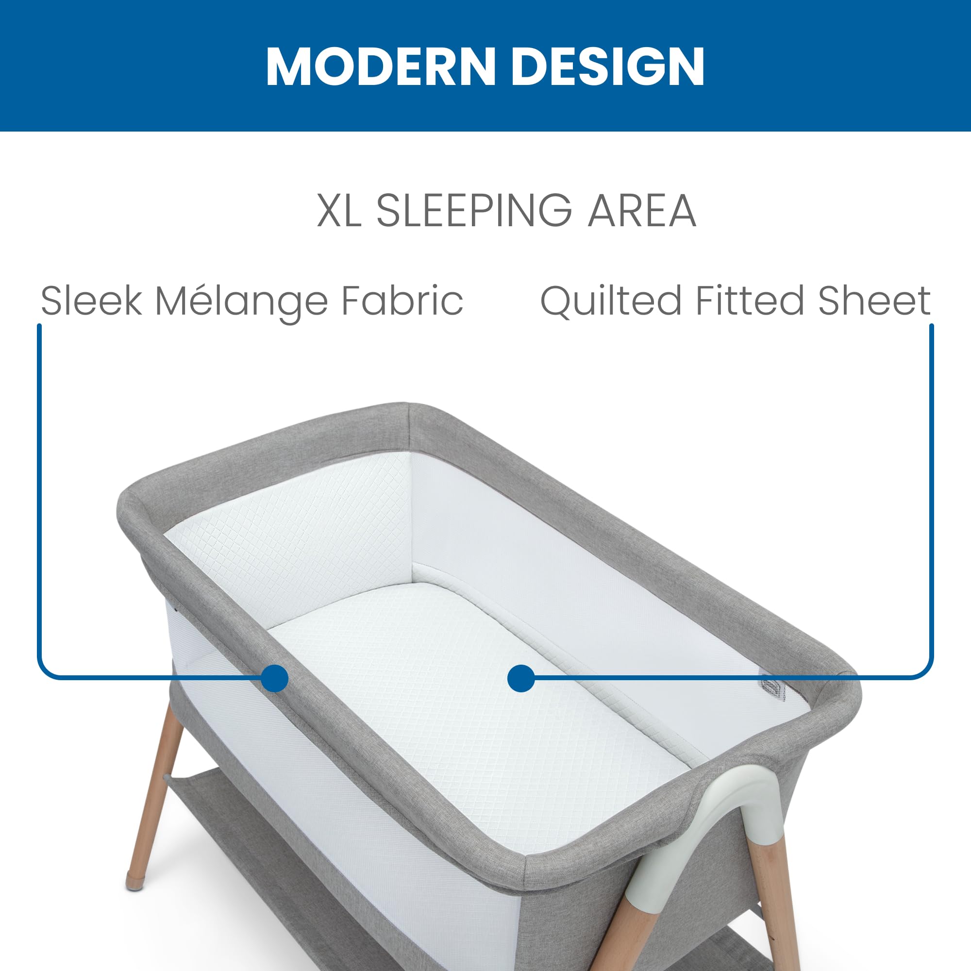 Simmons Kids Koi by The Bed Bassinet - Breathable Mesh Sides & Natural Beechwood Legs - Dove Grey - Safe Baby Sleeper for Bedside Co-Sleeping & Nursery