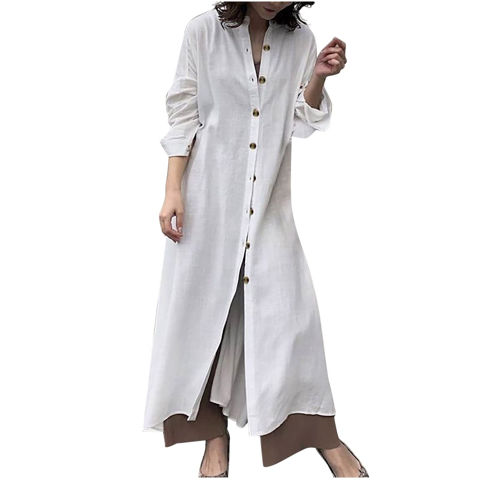 JOAU Women's Maxi Dress - Trendy Long Sleeve Button Down Shirt Dress in Solid Colors | Casual Beach Wear & Summer Outfit for Vacation, Date Night, and Outdoor Activities