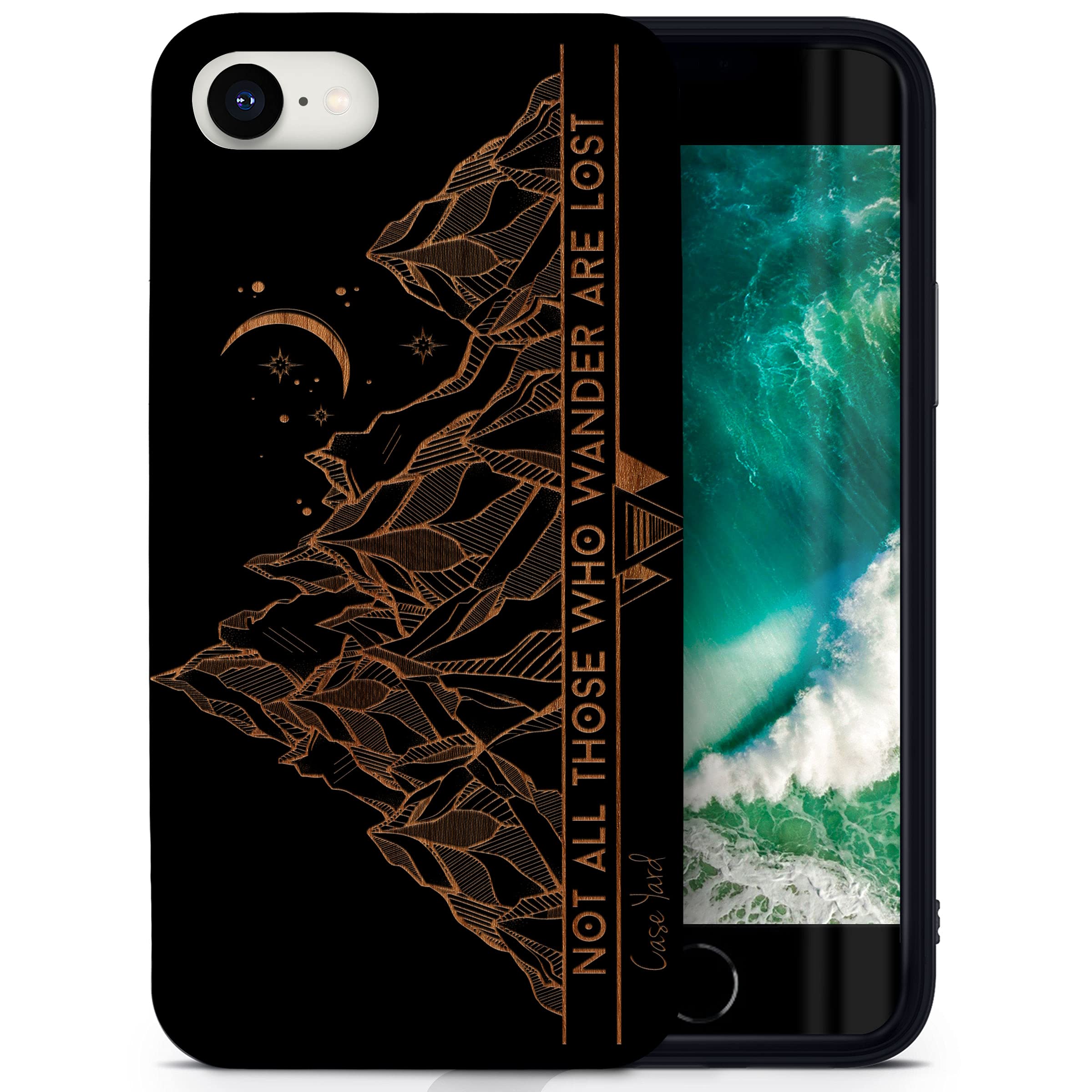 Wooden iPhone SE Case with Laser Engraved Tribal Mountains Design - Shockproof Slim Fit Protective Cover for Men & Women - Perfect for Outdoor Adventures, Travel & Daily Use
