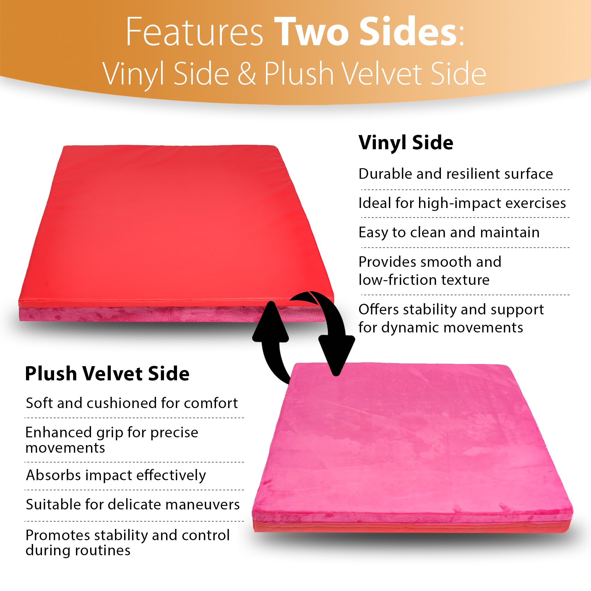 Foamma Reversible Vinyl & Velvet Gymnastics Mat - Non-Slip Exercise Mat with Waterproof Cover, High-Density Workout Mat for Kids & Adults - Perfect for Yoga, Pilates, Gymnastics and Home Fitness Training