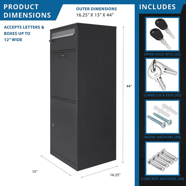 Barska CB13704 Secure Dual Compartment Locking Mailbox - Heavy Duty Parcel Delivery Box with Key Lock - Perfect for Home, Office & Apartment Package Security