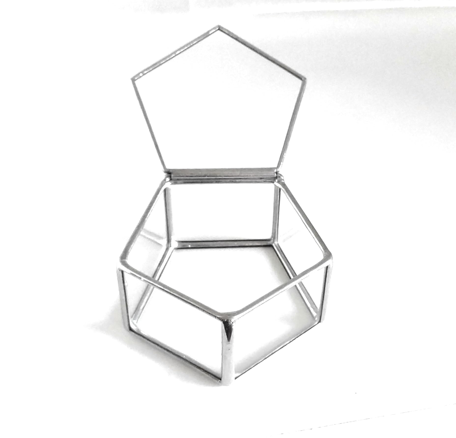 Clear Glass Geometric Engagement Ring Box - Proposal & Wedding Ring Bearer Jewelry Storage - Valentines Day Gift for Couples - Pentagon Shape (Copper, Silver, Black) - Perfect for Wedding Proposals, Vow Renewals & Anniversary Celebrations
