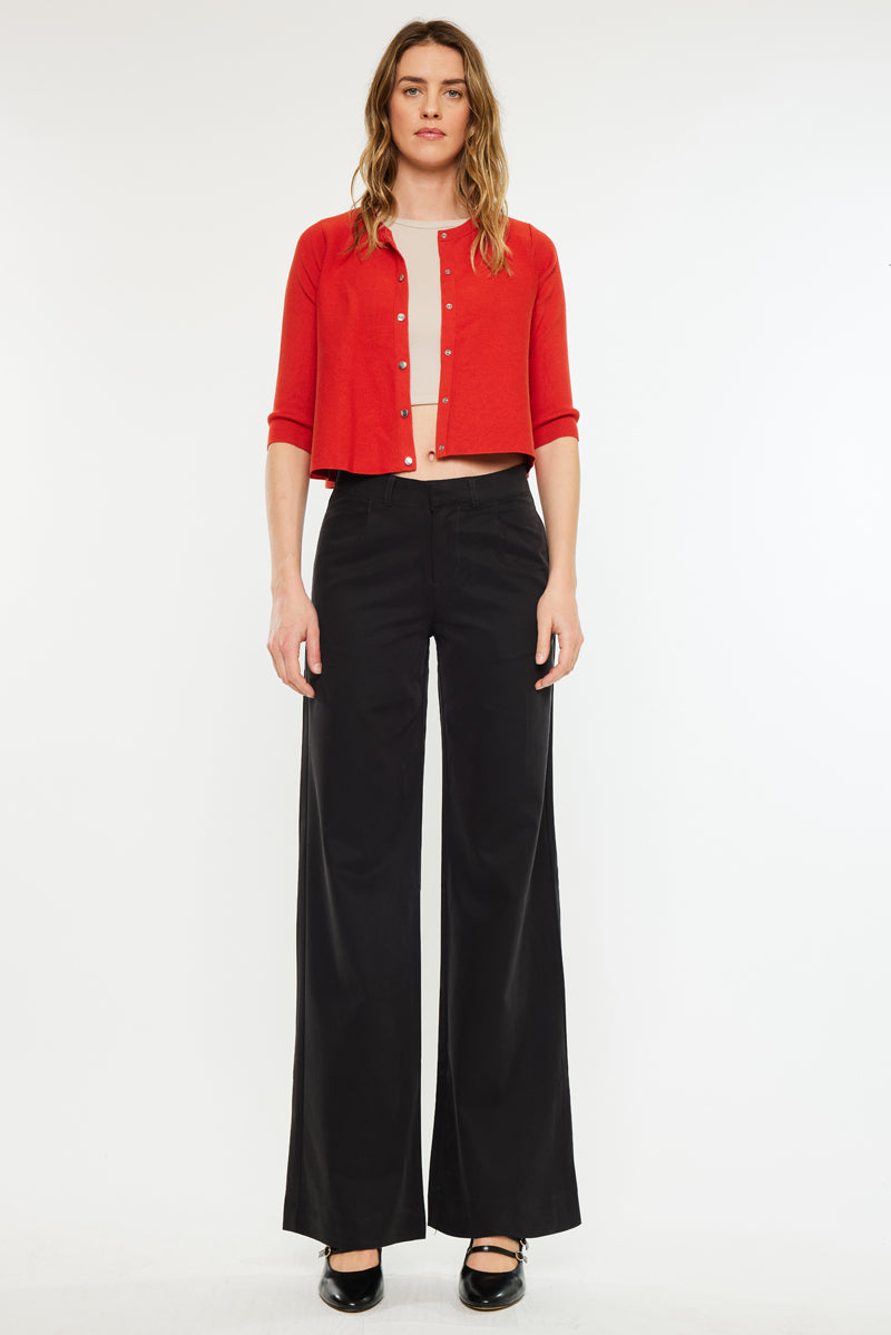 Tinley Mid Rise Wide Leg Pants for Women - Comfortable Stretchy High Waisted Trousers | Perfect for Office, Casual Wear & Travel