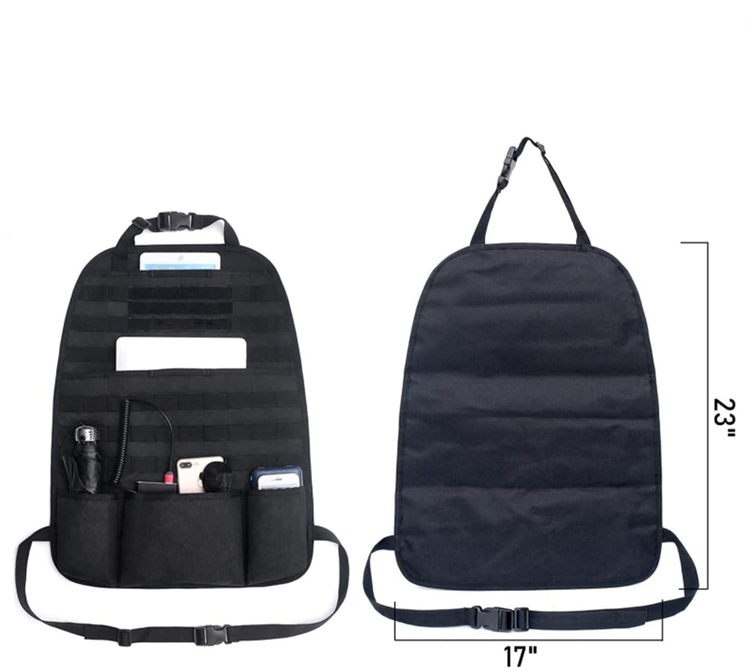 Tactical MOLLE Nylon Car Seat Back Organizer - Universal Fit Vehicle Panel & Backseat Protector (Black) - Perfect for Road Trips, Camping & Outdoor Adventures