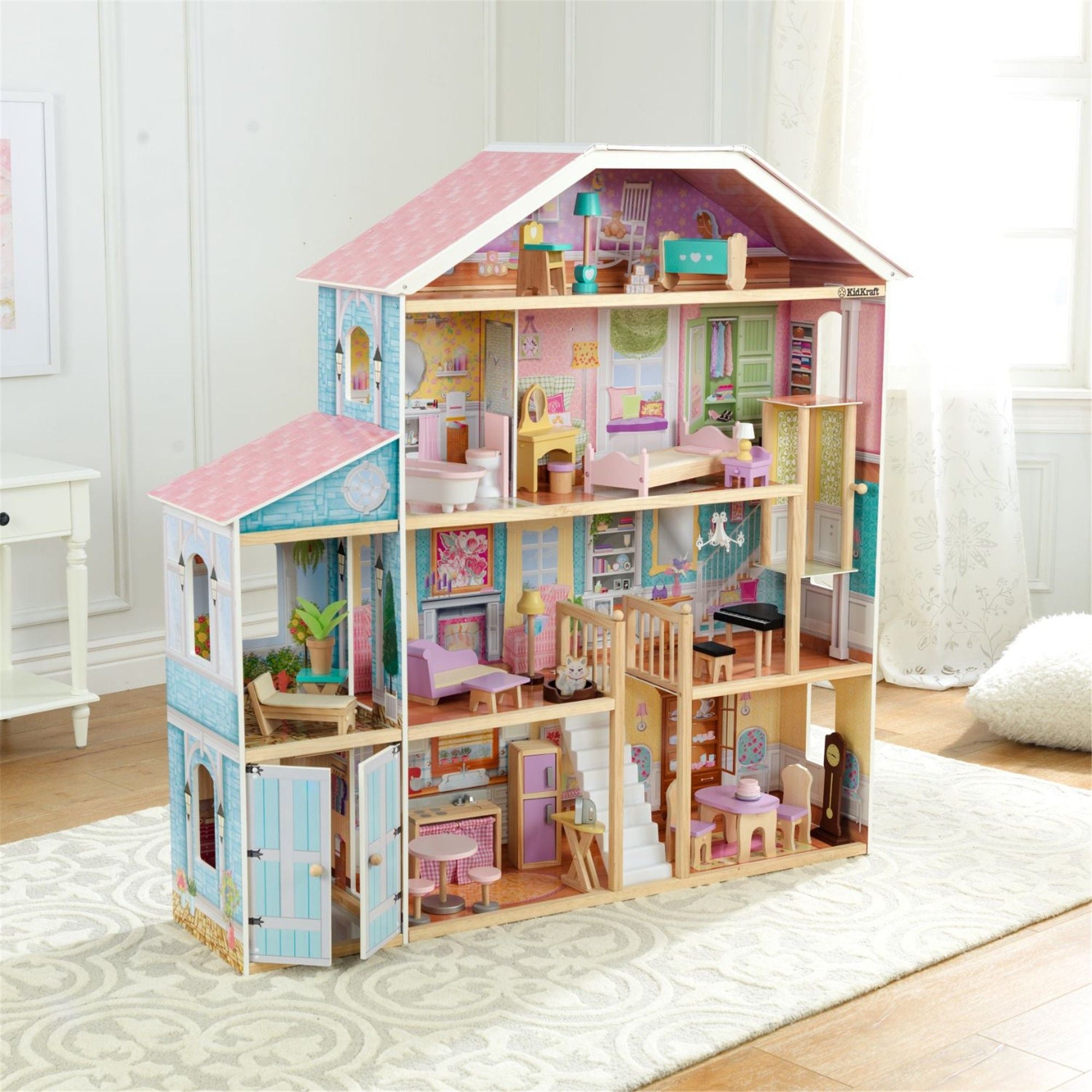KidKraft Grand View Mansion Dollhouse with Easy Assembly - Large Wooden Doll House for Kids Ages 3+ | Perfect for Pretend Play, Birthday Gifts & Room Decor