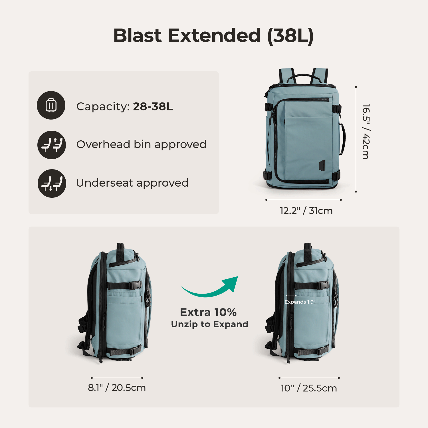 Blast Travel Backpack - Lightweight Waterproof Carry-On Backpack for Men & Women - Perfect for Airplane, Hiking, Camping & Daily Commute