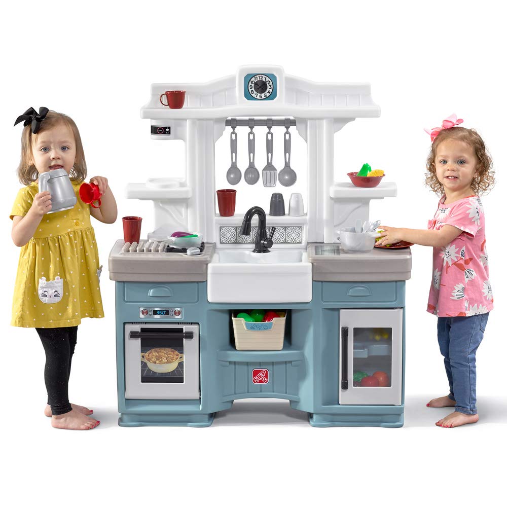 Step2 Timeless Trends Kids Kitchen Playset - Indoor & Outdoor Pretend Play Kitchen with Lights, Sounds & 21 Toy Accessories | Durable Plastic Toddler Kitchen Toy for Ages 2+ | Perfect for Pretend Cooking, Role Play & Backyard Fun