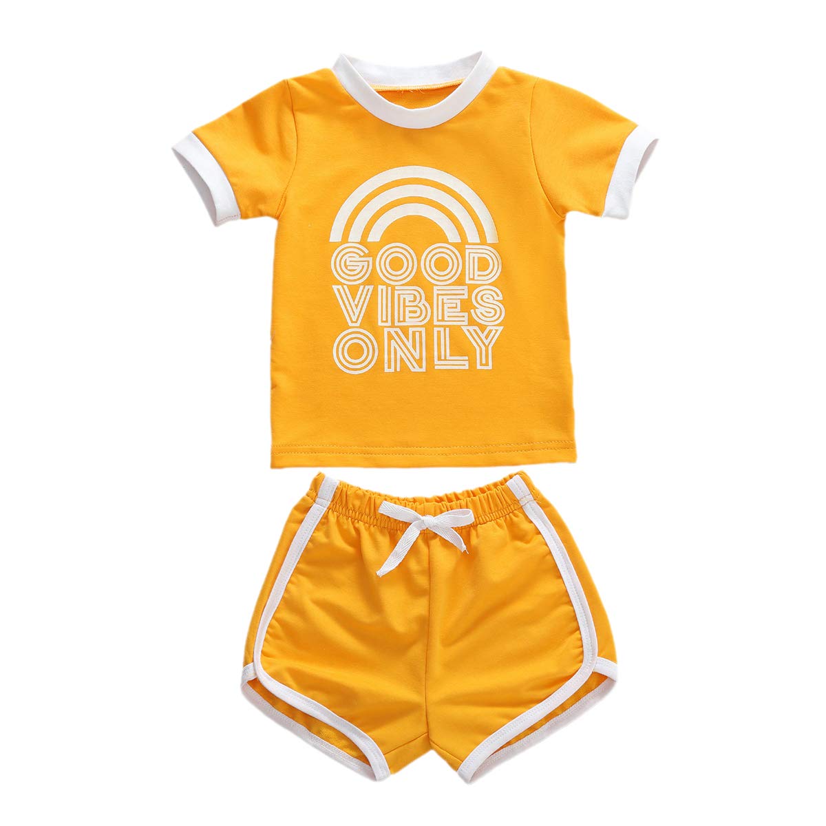 **Adorable Toddler Baby Girl Summer Outfit Set - Ruffle T-Shirt & Drawstring Shorts | Playtime, Beach & Casual Wear**