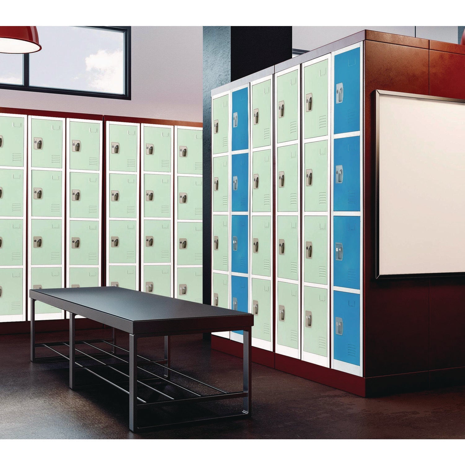 Steel Storage Locker with 4 Compartments - 12 x 12 x 72 Inches, Misty Green - Heavy-Duty School, Gym & Office Locker for Secure Storage