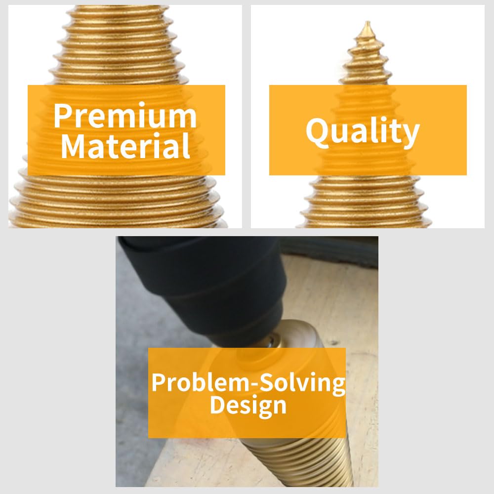 5pcs Heavy Duty Log Splitter Drill Bits - Removable Cones for Kindling Wood Splitting, Hex/Square/Round Shank (32mm/1.26inch & 42mm/1.65inch) - Perfect for Firewood Preparation & Camping
