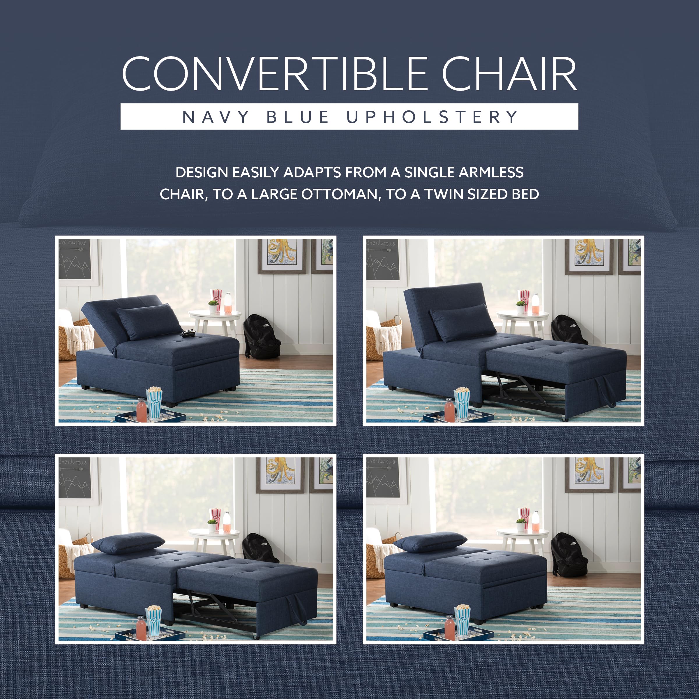 Powell McCory Blue Convertible Sofa Bed - Comfortable Sleeper Sofa for Small Spaces | Perfect for Guest Rooms, Apartments & Dorm Rooms