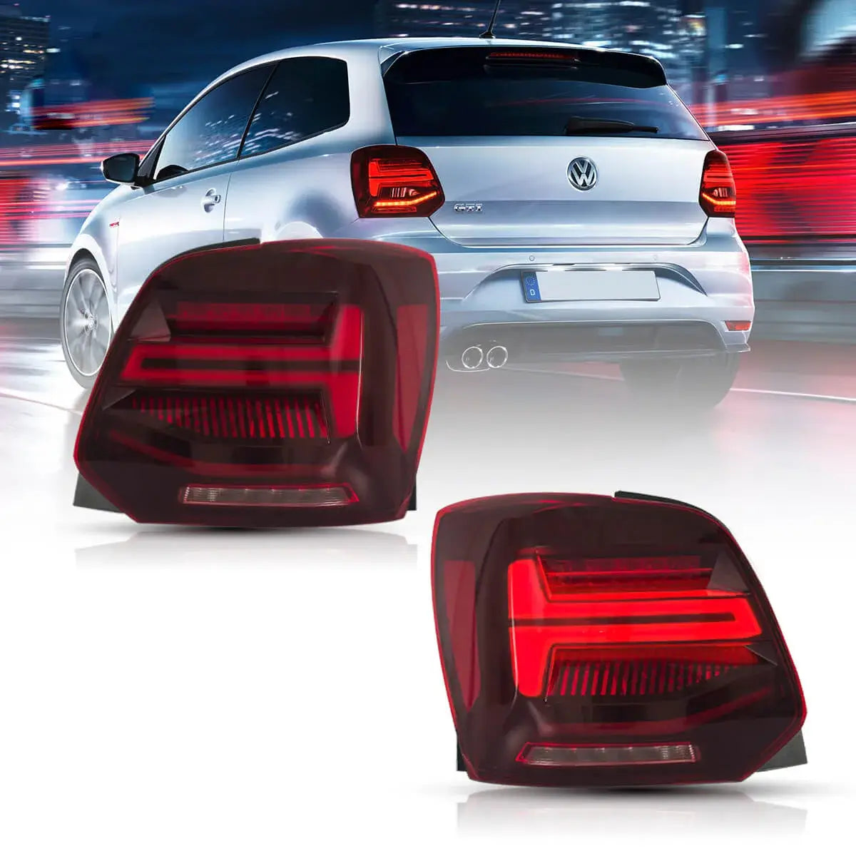 LED Tail Light Assembly with Sequential Turn Signal for 2009-2017 Volkswagen Polo 5th Gen (LWB/SWB) - Replacement Car Lights for Enhanced Visibility & Style - Perfect for Night Driving & Custom Upgrades
