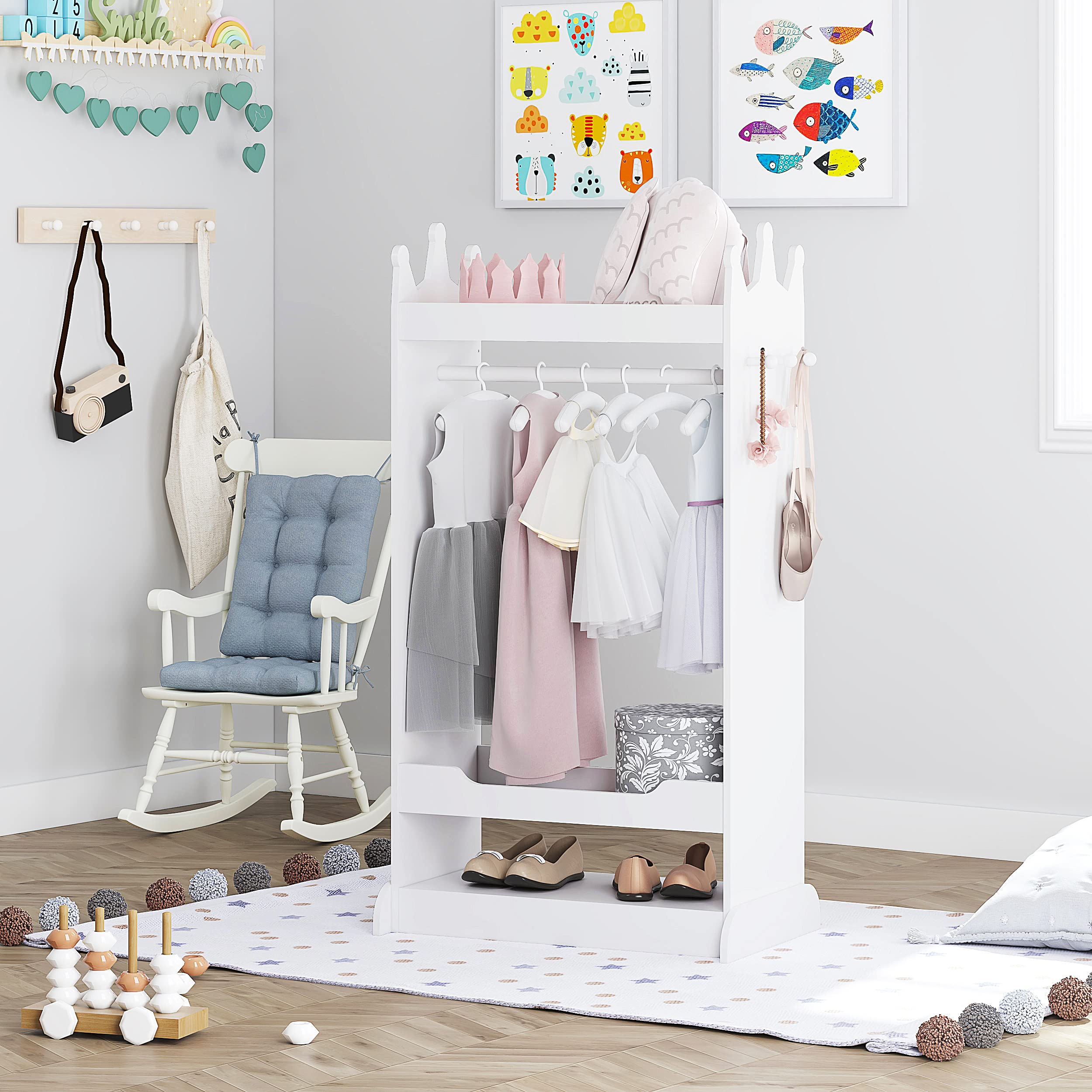 UTEX Kids See and Store Dress-Up Center - White Hanging Armoire Closet for Costumes & Pretend Play | Perfect for Kids Bedroom, Playroom & Dress-Up Storage Organization