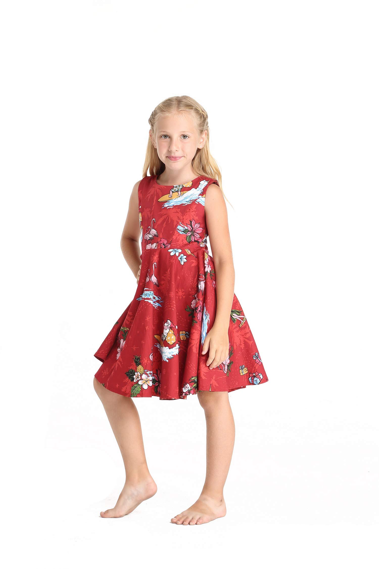 Matching Luau Mother Daughter Aloha Shirt & Vintage Dress - Hawaiian Christmas Santa Outfits for Family Photos, Holiday Parties & Tropical Themed Events