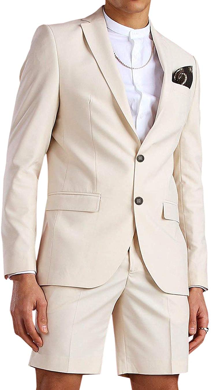 Furuyal Men's Summer Suit 2-Piece Set | Wedding Tuxedo & Short Pants | Lightweight Breathable Formal Attire | Perfect for Weddings, Parties & Office Wear