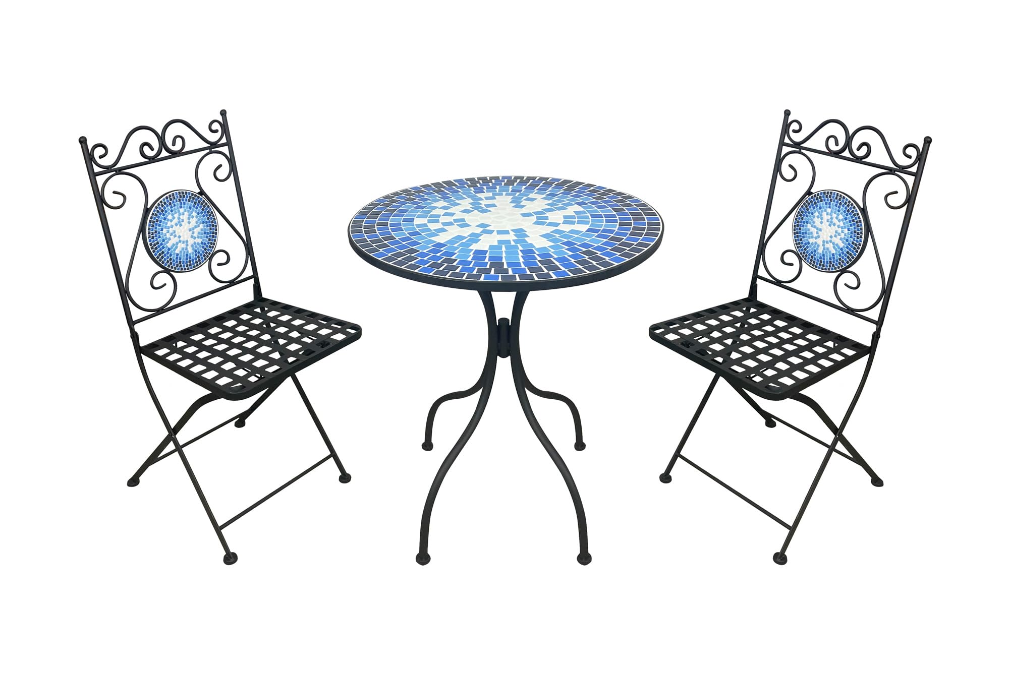 Outdoor Bistro Table Set with 2 Chairs - Ceramic Mosaic Folding Patio Furniture for Garden, Terrace, Bars & Restaurants | Perfect for Alfresco Dining, Coffee Breaks & Outdoor Entertaining