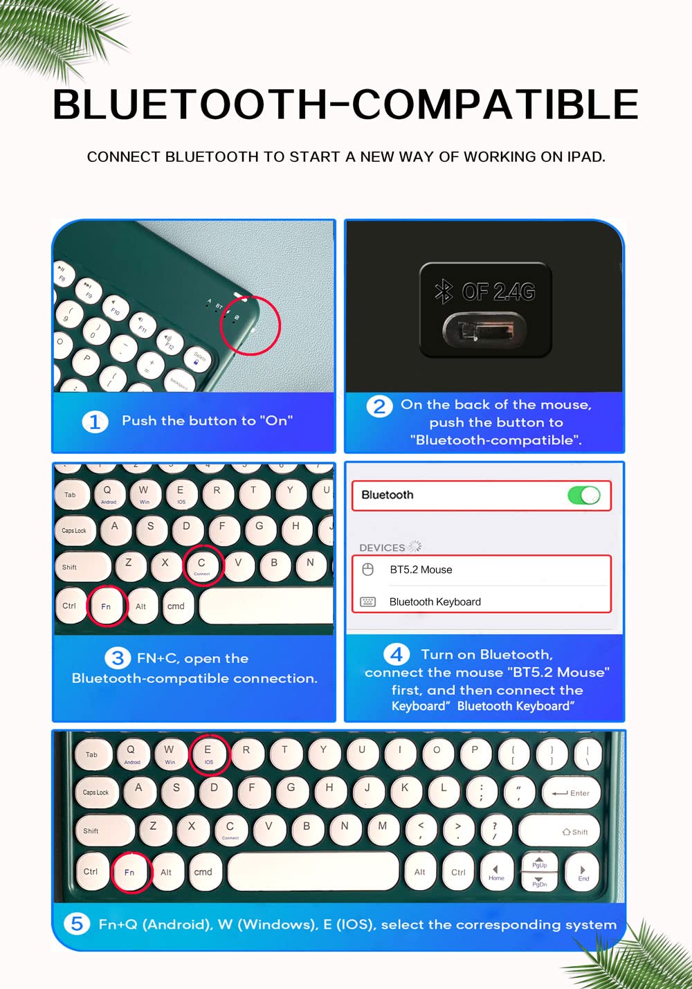 Ultra Slim Retro Bluetooth Keyboard and Mouse Combo - Compact Rechargeable Wireless Keyboard & Mouse for iPad, iPhone, Android, Windows Tablet & Smartphone (Pink) | Perfect for Home Office, Travel & Remote Work