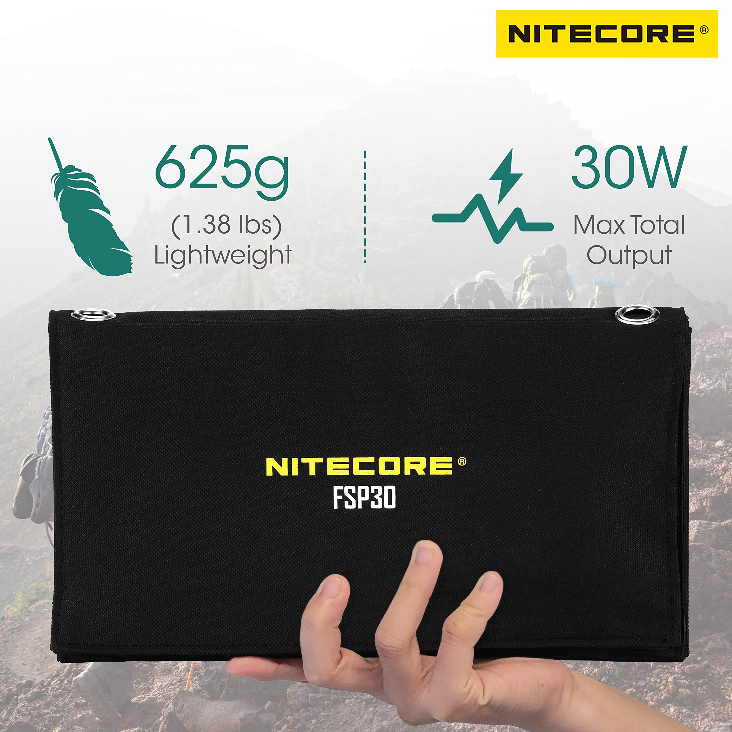 NITECORE FSP30 30W Foldable Solar Charger with PD 18W USB-C Fast Charging, 3 USB Ports & 4 Panels - Portable Solar Panel for Outdoor Camping, Hiking, Emergency Power - Compatible with iPhone, Android Phones, Tablets, and USB Devices