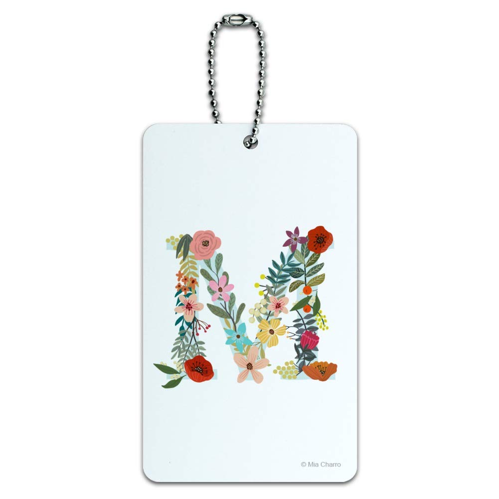 Floral Monogram Letter M Luggage Tag - Personalized Initial ID Tag for Suitcases & Carry-On Bags - Perfect for Travel, Gifts & Organization