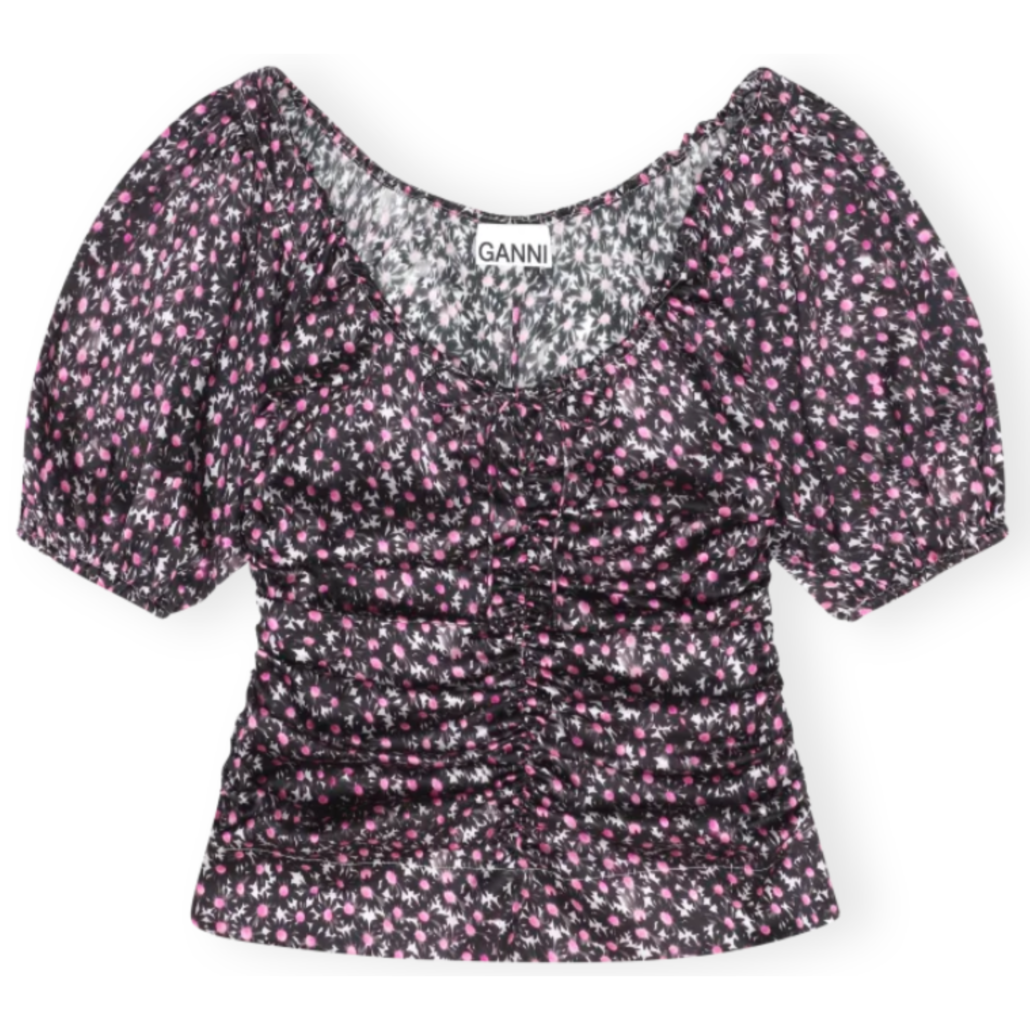 Elegant Satin Ruched Floral Blouse for Women - Stylish Party & Evening Wear - Perfect for Date Nights, Weddings & Special Occasions