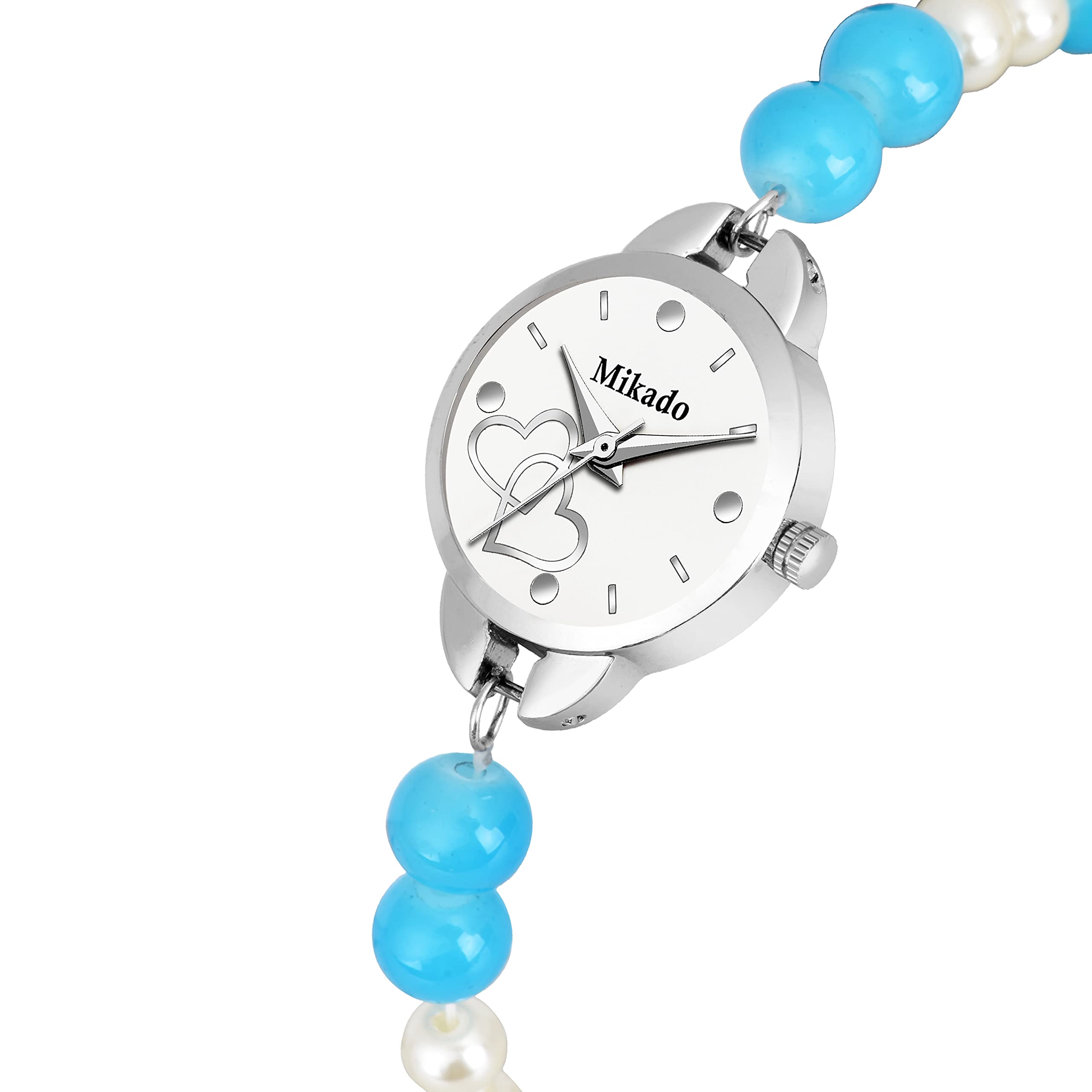 Elegant Mikado Crown Mako Women's Watch with Multicolor Crystal Glass Beads & Pearl Strap - Stylish Analog Watch for Women - Perfect for Parties, Weddings & Special Occasions