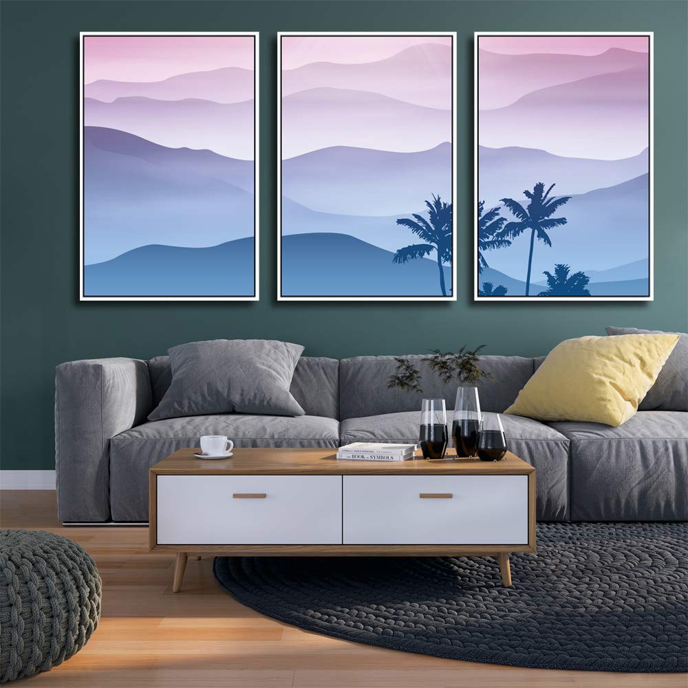 Wall26 3-Panel Framed Mountain Landscape Canvas Art - 16x24 Inch Ready to Hang Wall Decor for Living Room & Bedroom - Perfect for Modern Home, Office & Dormitory Decoration