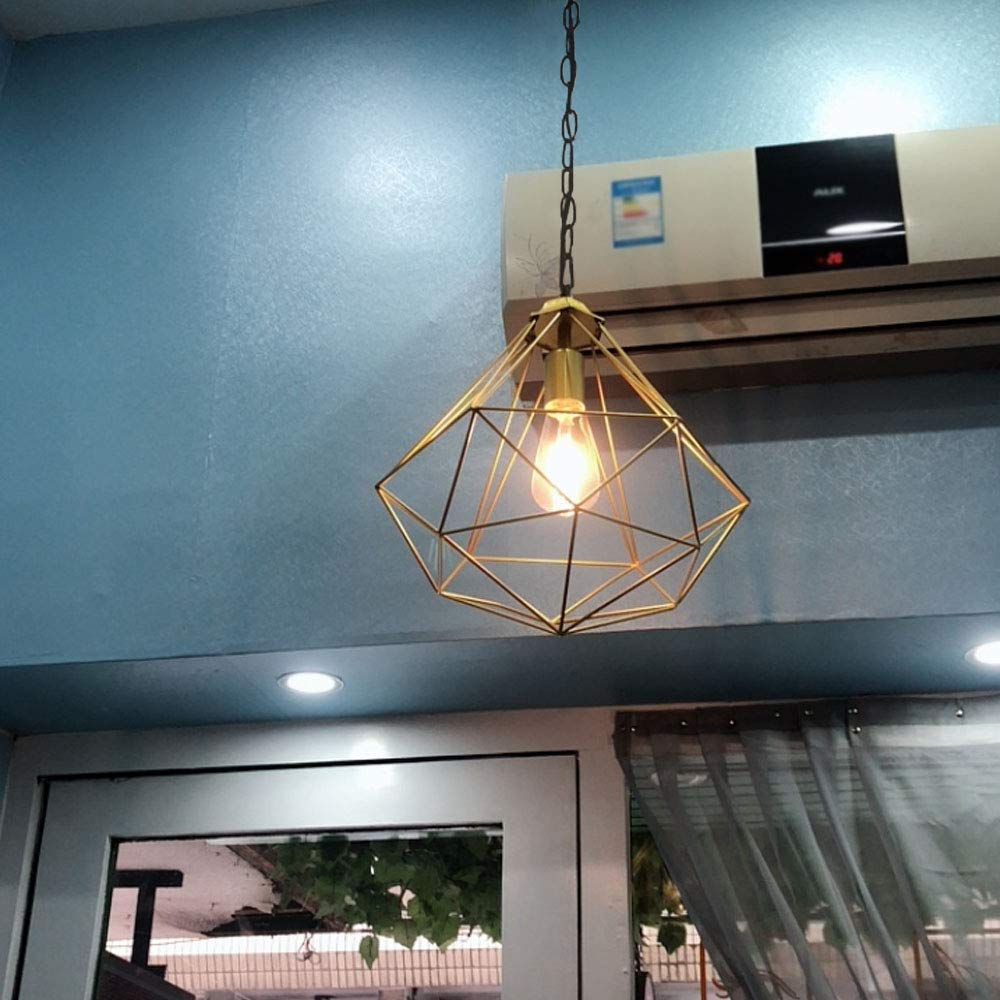 Kiven Industrial Plug-in Pendant Light - Adjustable Hanging Cage Lighting with Dimmer Switch (Brass Finish) - Perfect for Kitchen Island, Dining Room, Bedroom & Farmhouse Decor