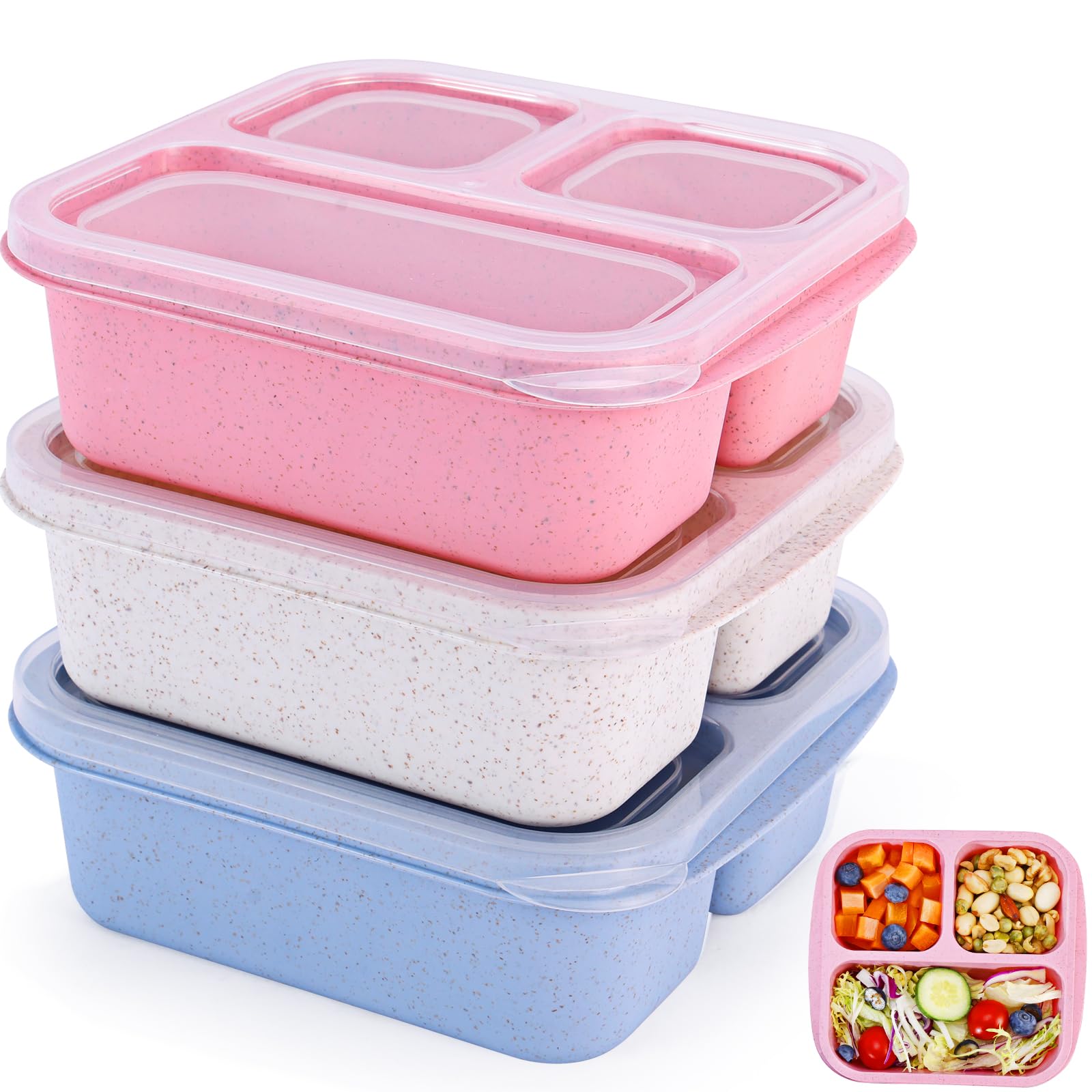 3-Pack Bento Box with 3 Compartments | Reusable BPA-Free Lunch Container for Meal Prep, School & Travel | Perfect for Kids Lunch, Office Meals & Picnics