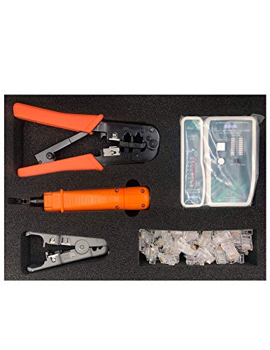 Professional Cat5e Network Tool Kit - Ethernet Cable Tester, Crimper & Stripper for Home & Office Networking Setup