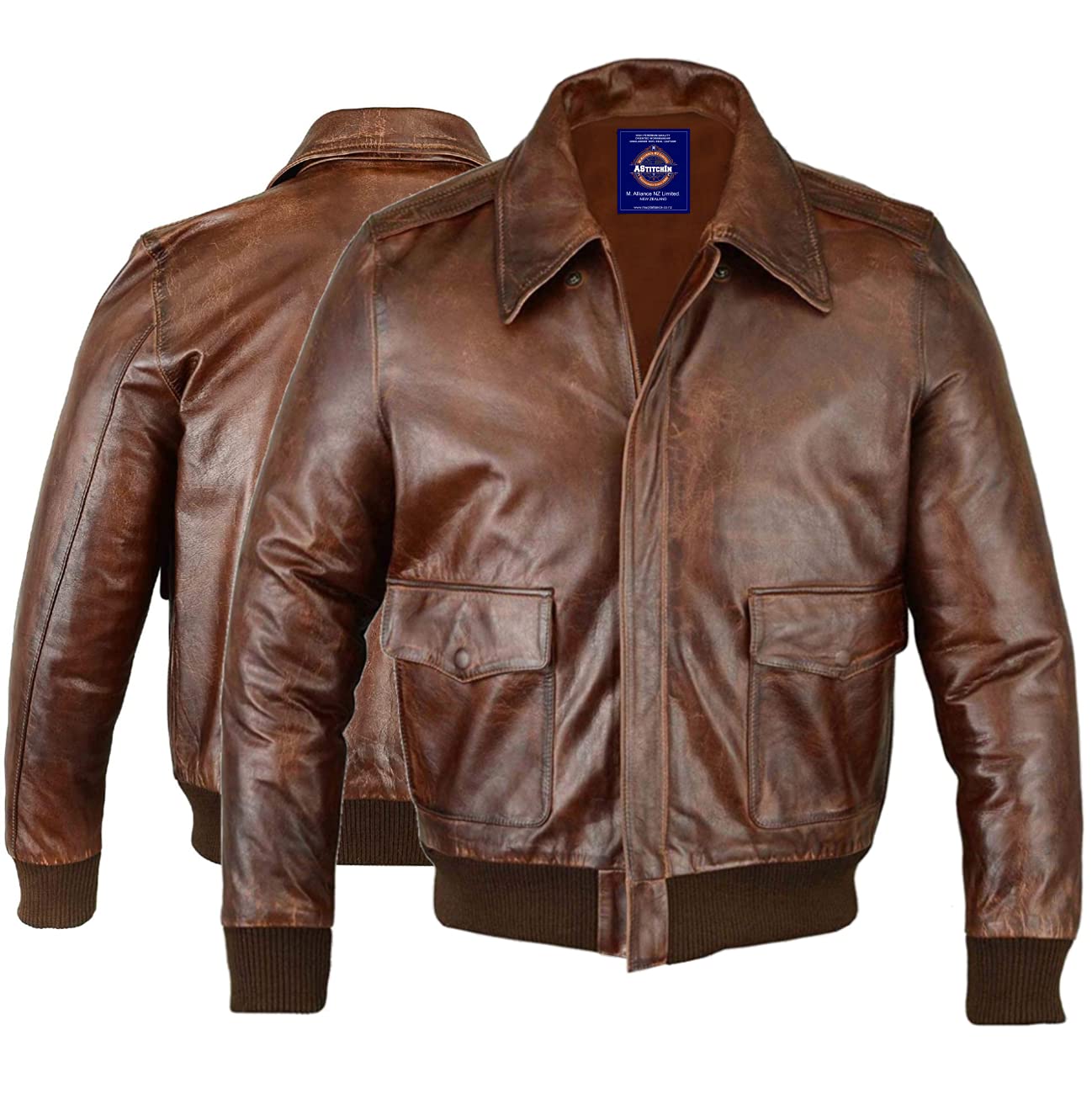 Genuine Goat Hide A-2 Flight Bomber Leather Jacket for Men - Premium One-Skin Leather Air Force Style Jacket - Perfect for Aviation Enthusiasts & Casual Wear