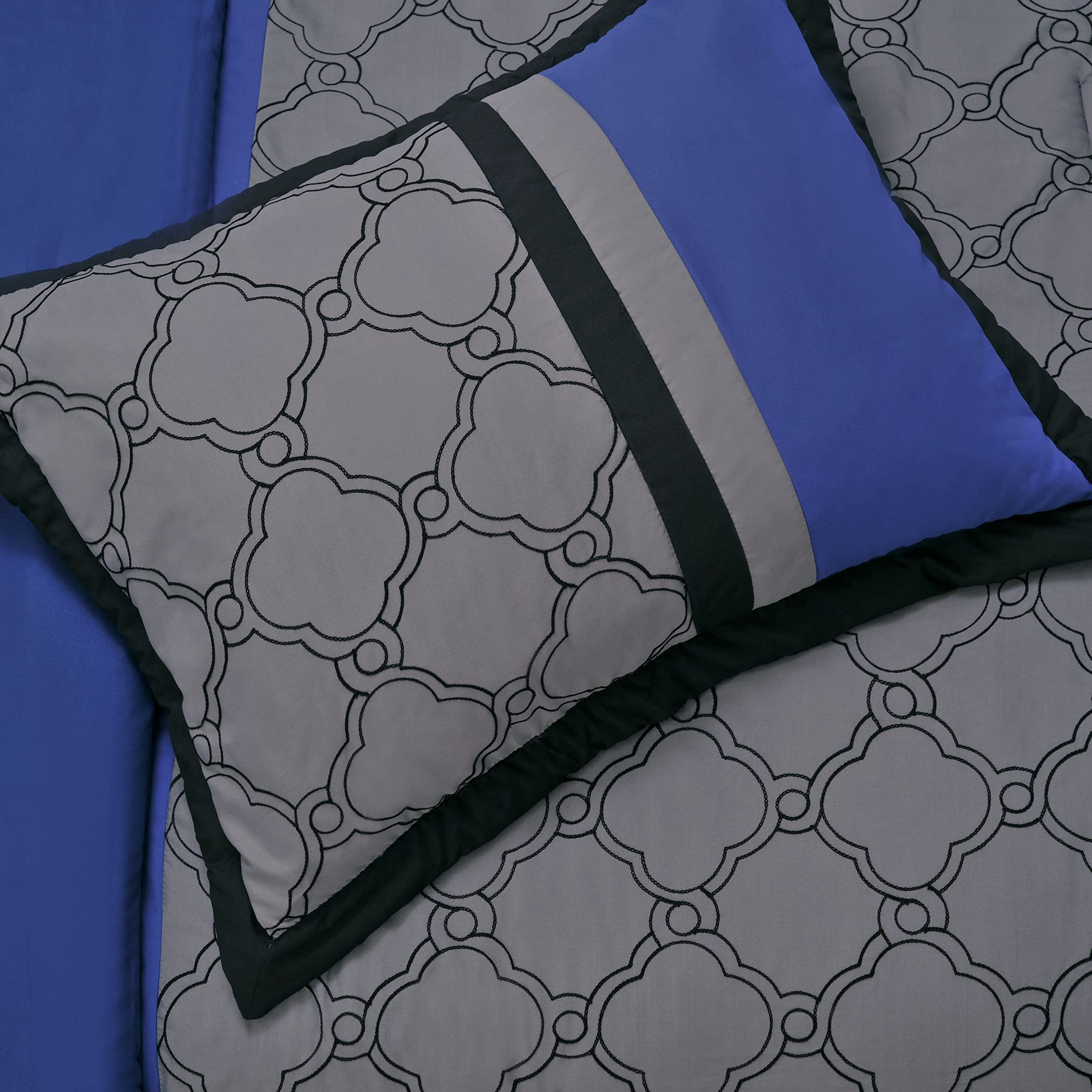 Premium Maxfield 8-Piece Embroidered Comforter Set - California King Size, Luxurious Blue Bedding for Master Bedroom & Guest Room Decor