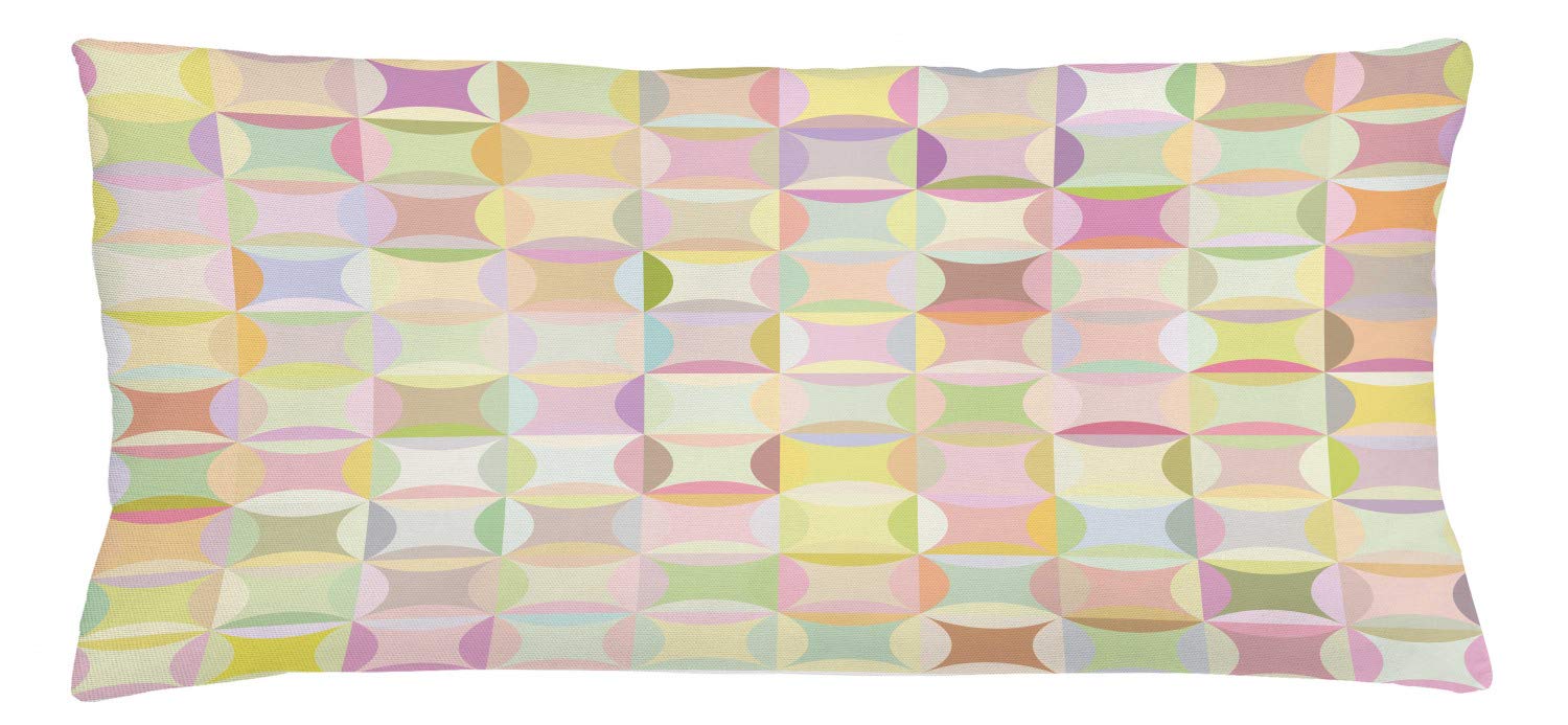 Ambesonne Pastel Throw Pillow Cover 18x36 Inches - Retro Polka Dot & Geometric Square Pattern Decorative Cushion Case for Sofa, Bed, Dorm - Soft Multicolor Accent Pillow Cover for Home Decor